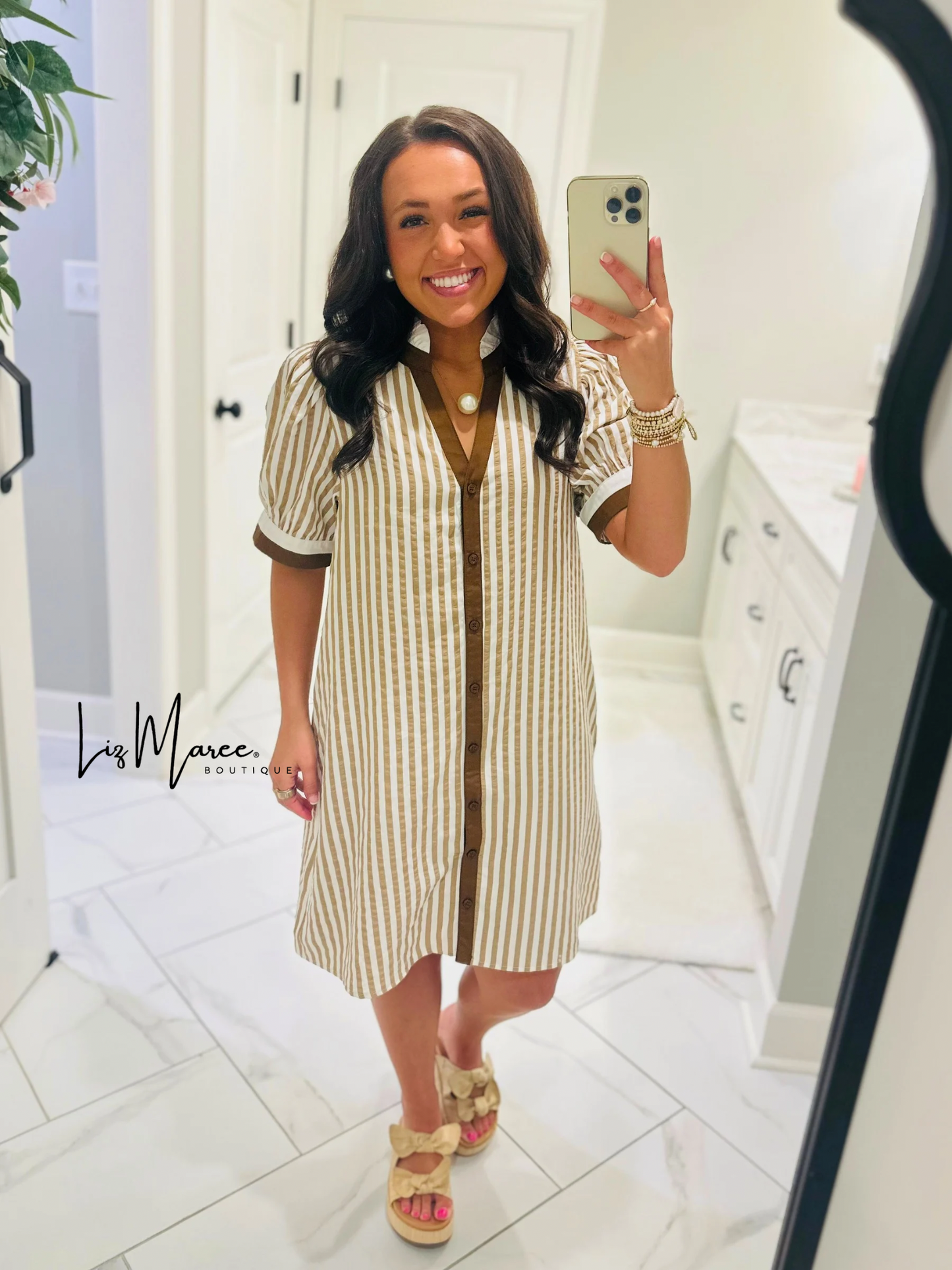 The Teagan Taupe Striped Dress