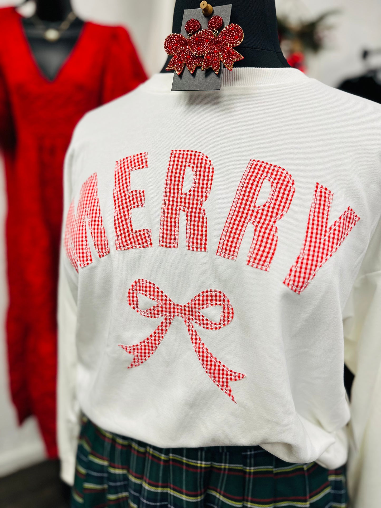 The Merry Bow Patchwork Embroidered Sweatshirt