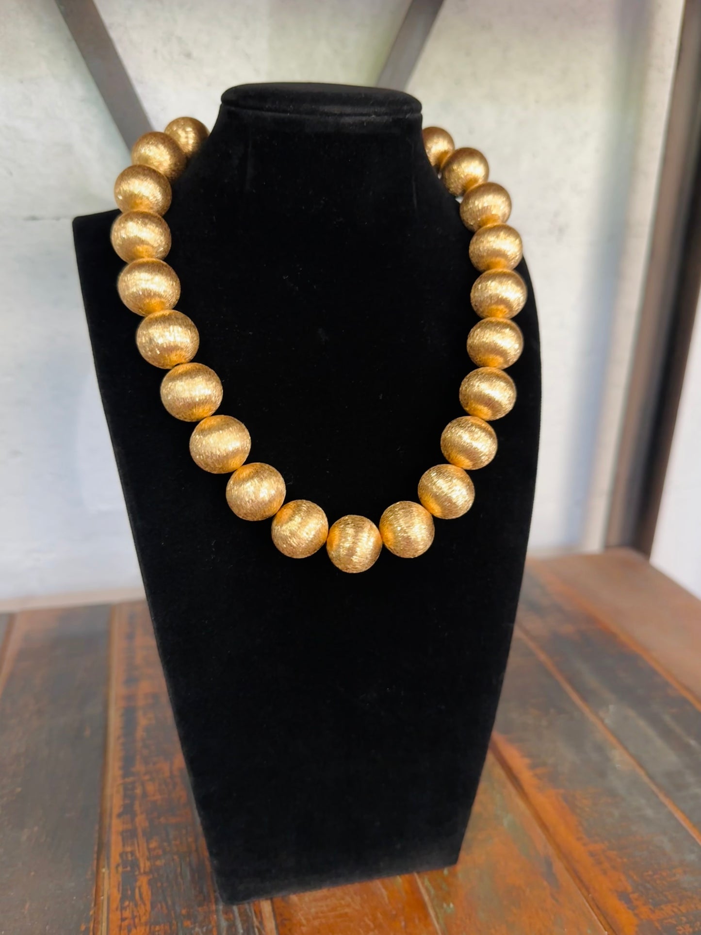 Brushed Gold Big Ball Statement Necklace