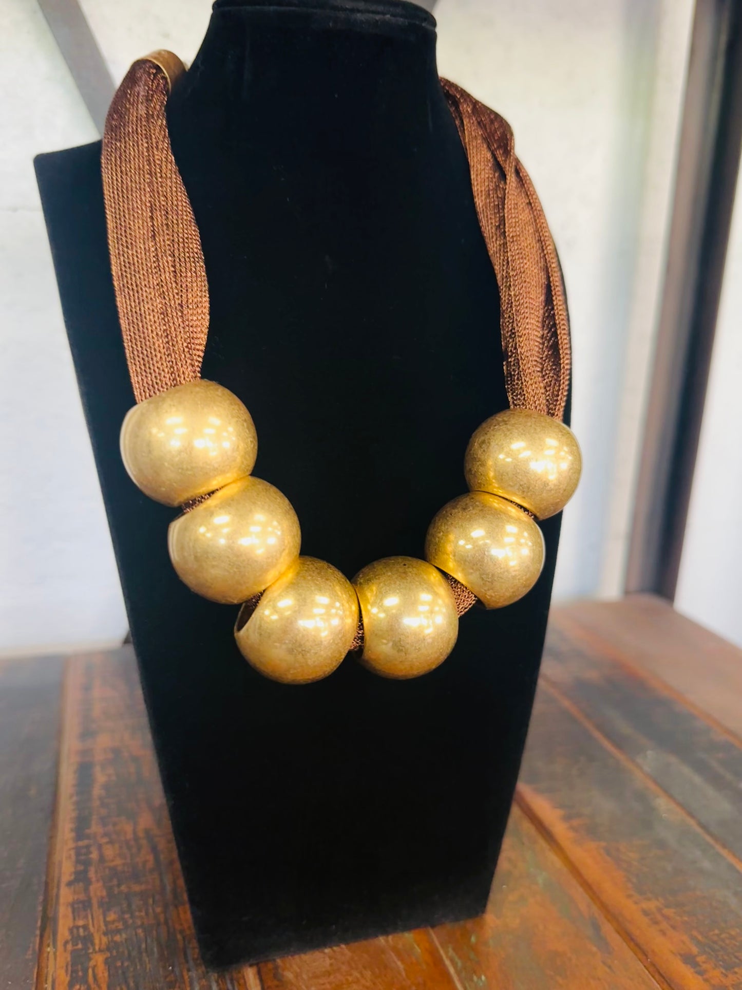 Brown Mesh Fabric Statement Necklace