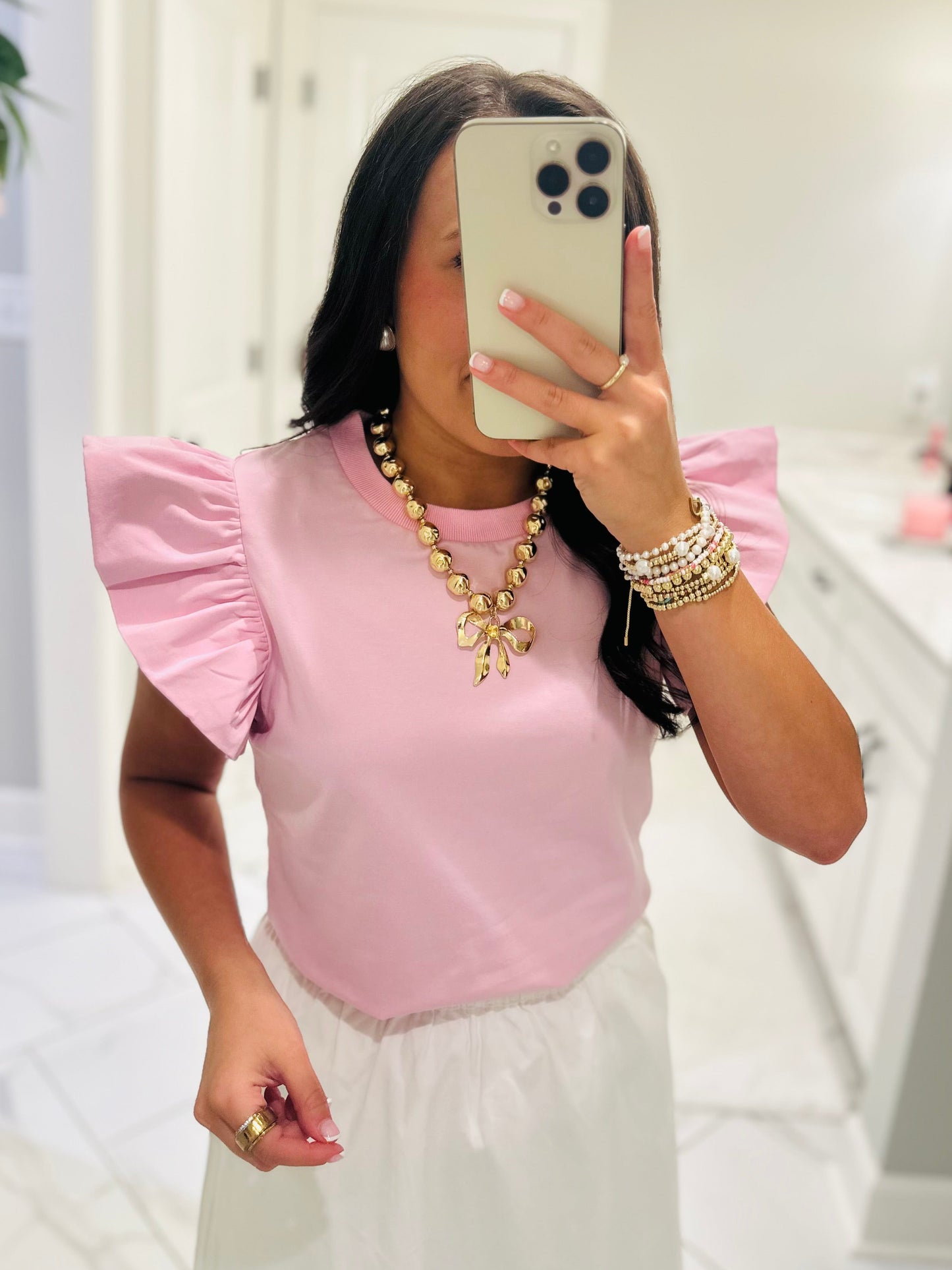 The Tillie Baby Pink Ruffled Sleeve Top