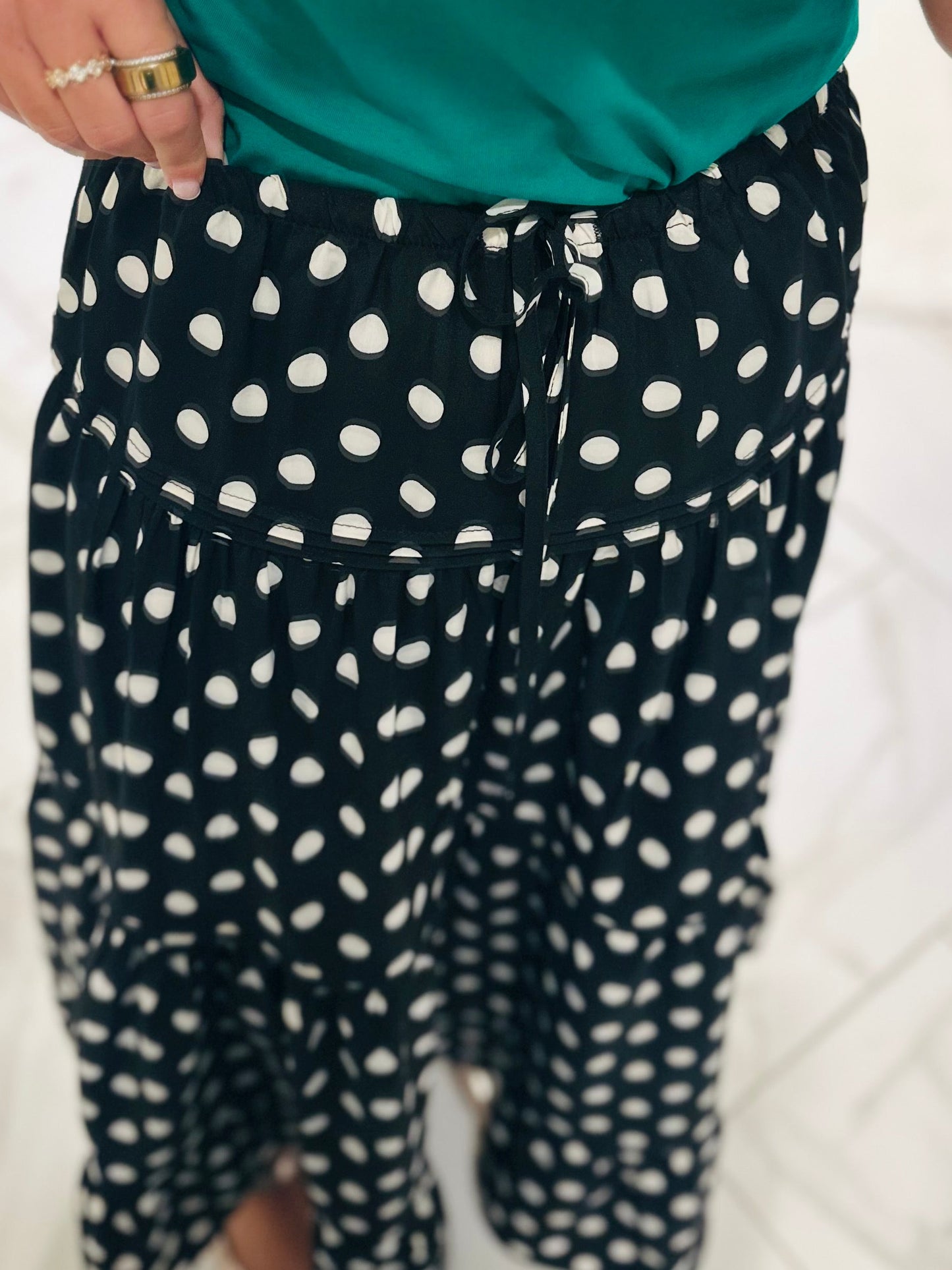 The Ryley Black Polka Dot Tiered Maxi Skirt