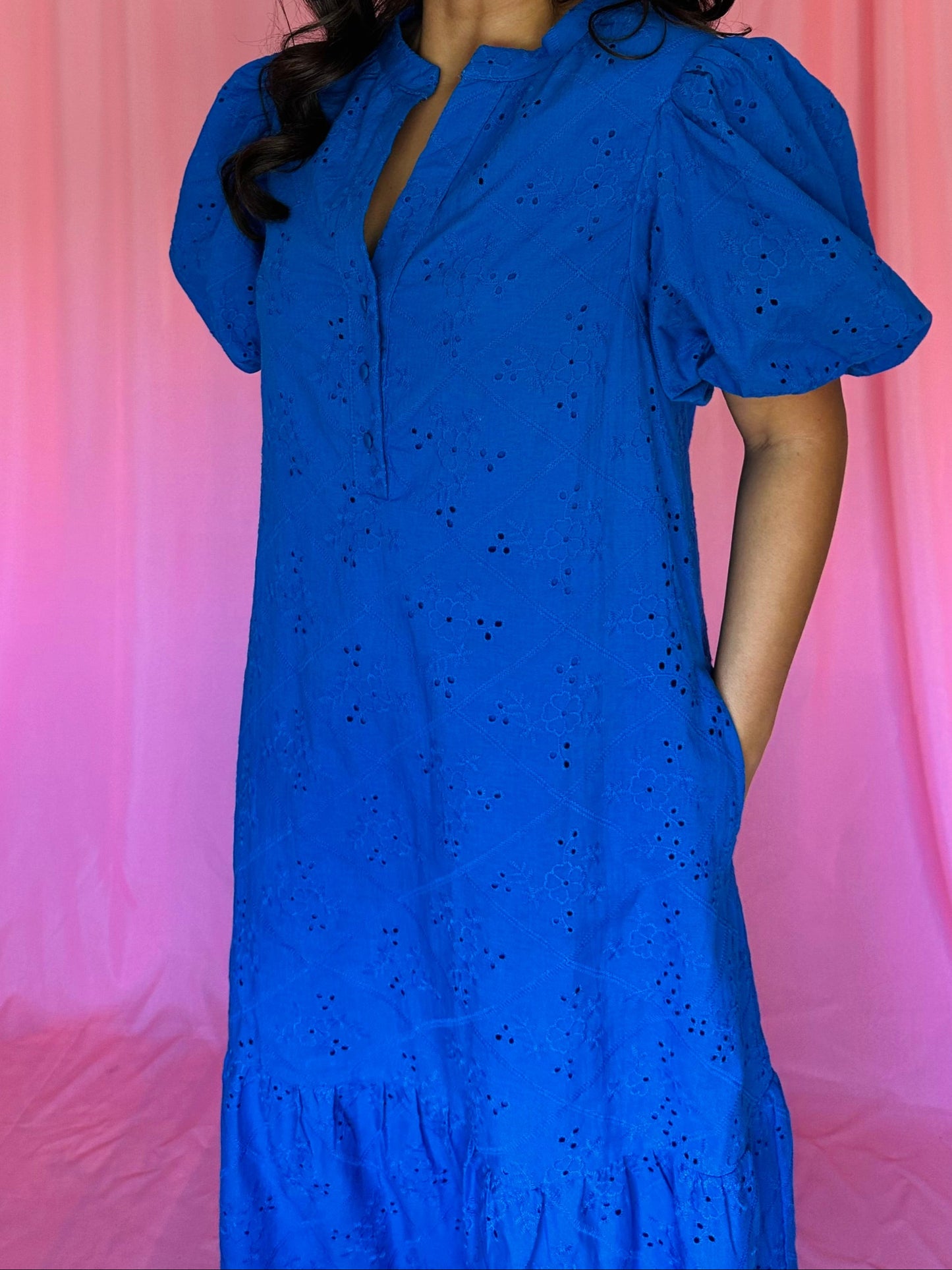 The Willa Blue Eyelet Midi Dress