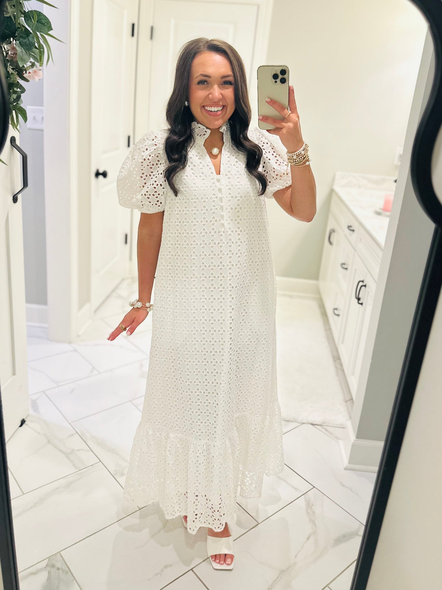 The Liz White Eyelet Midi Dress