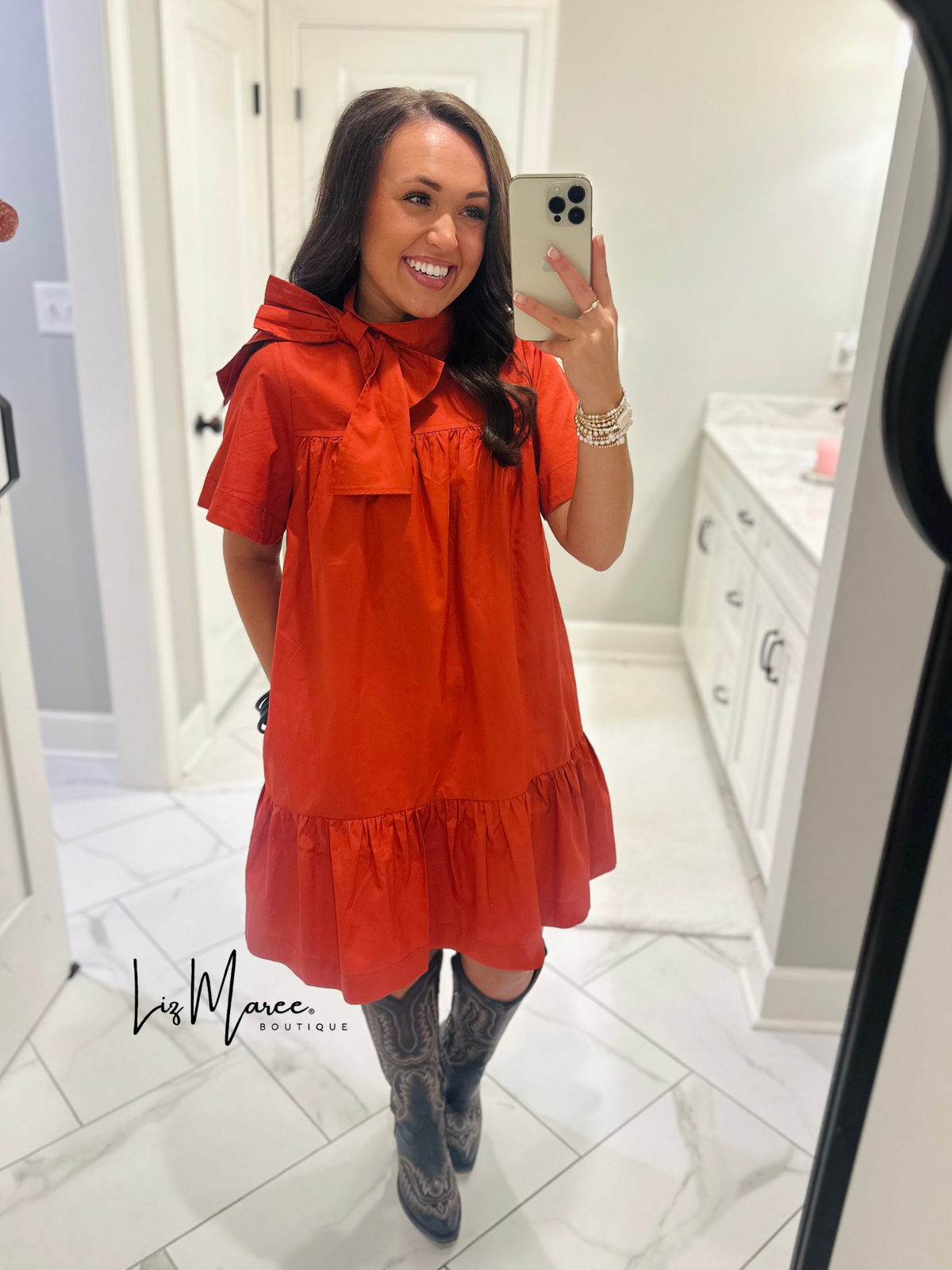 The Melody Brick Poplin Bow Dress