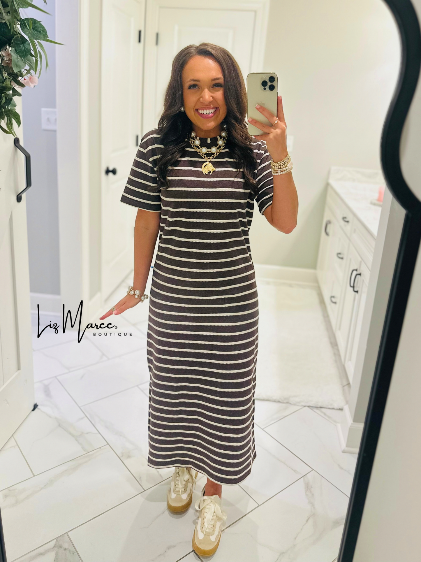 The Abigail Heathered Cocoa Striped Midi Dress