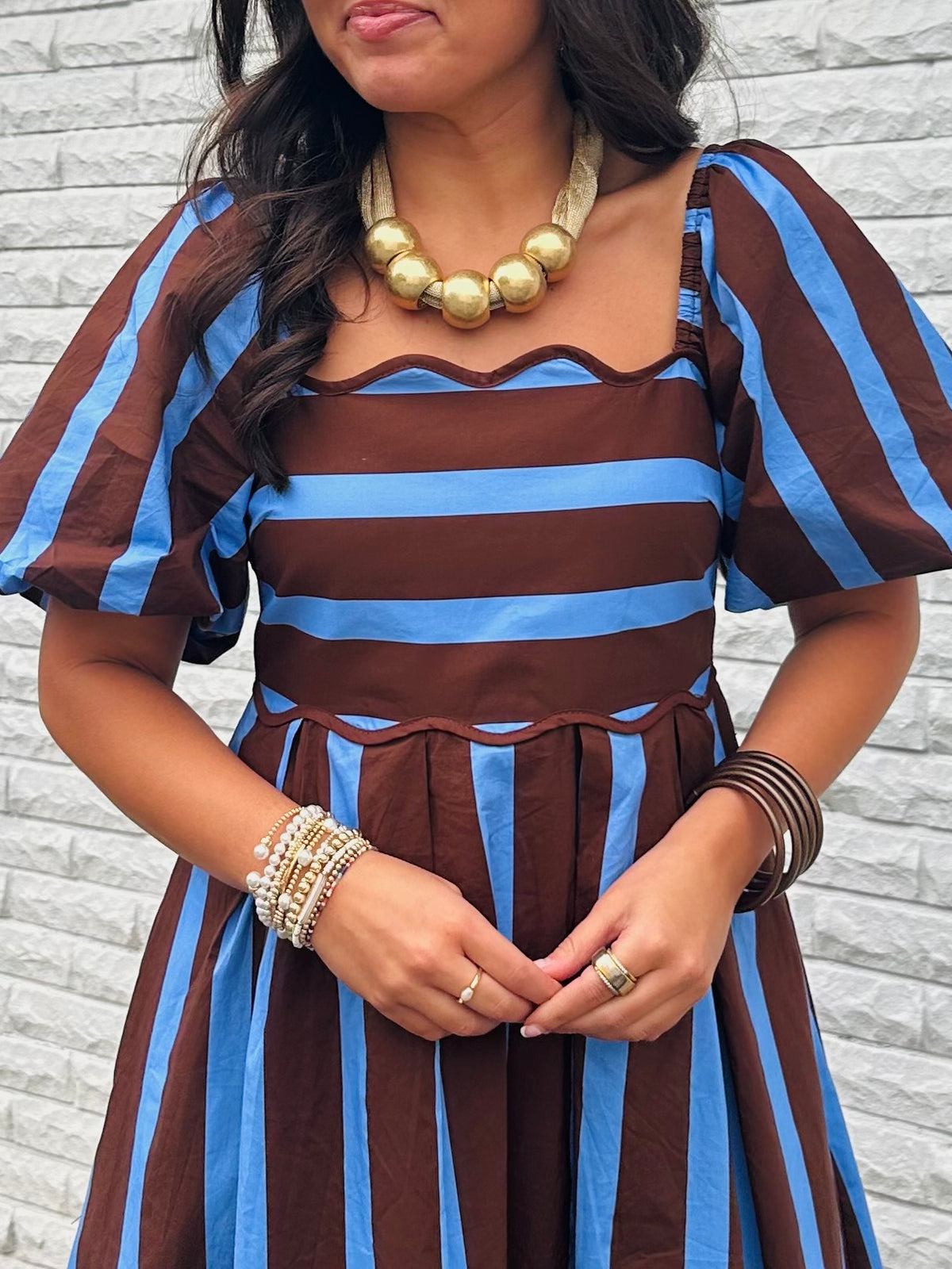 The Reagan Brown Striped Midi Dress