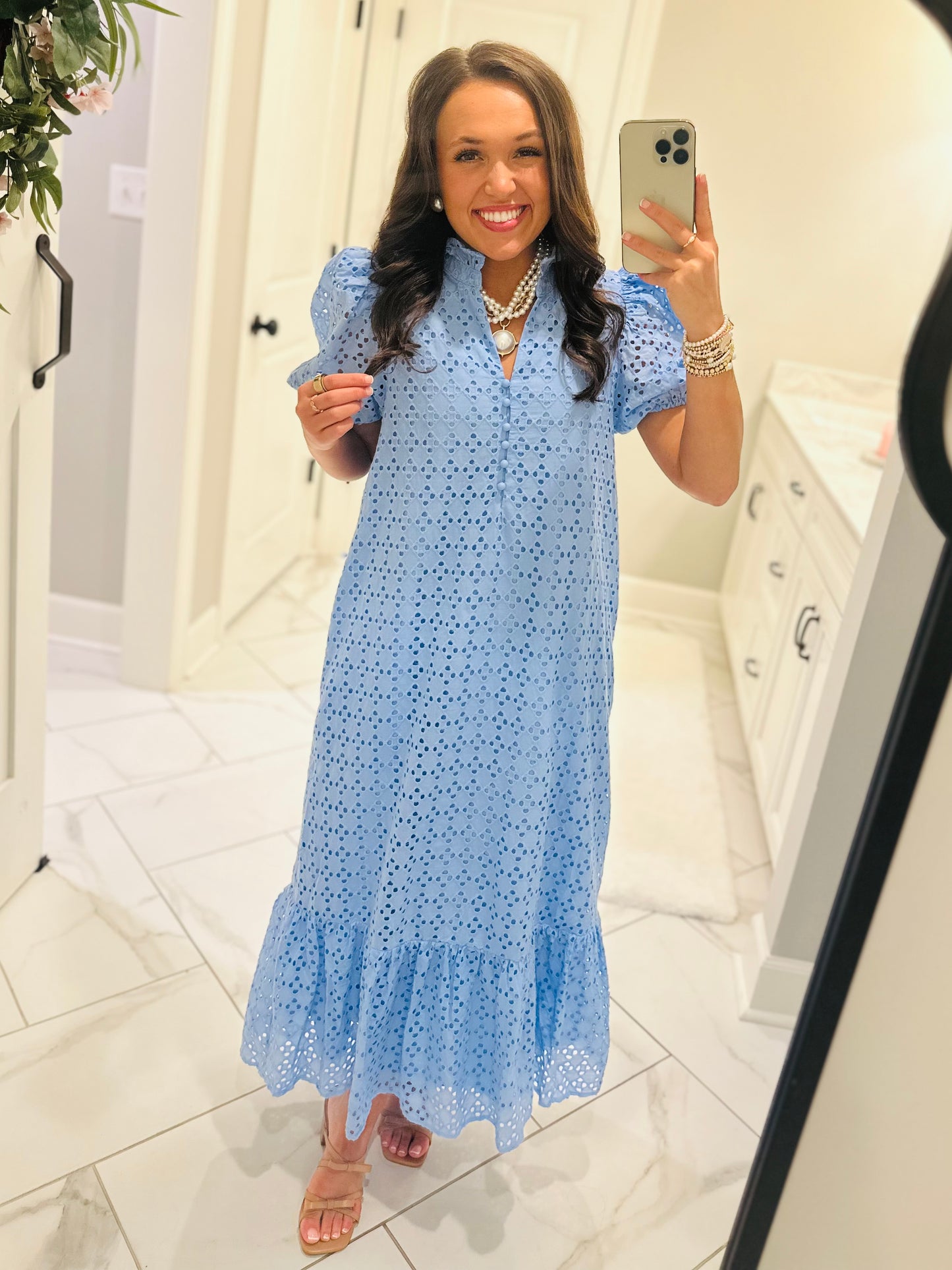 The Liz Light Blue Eyelet Midi Dress