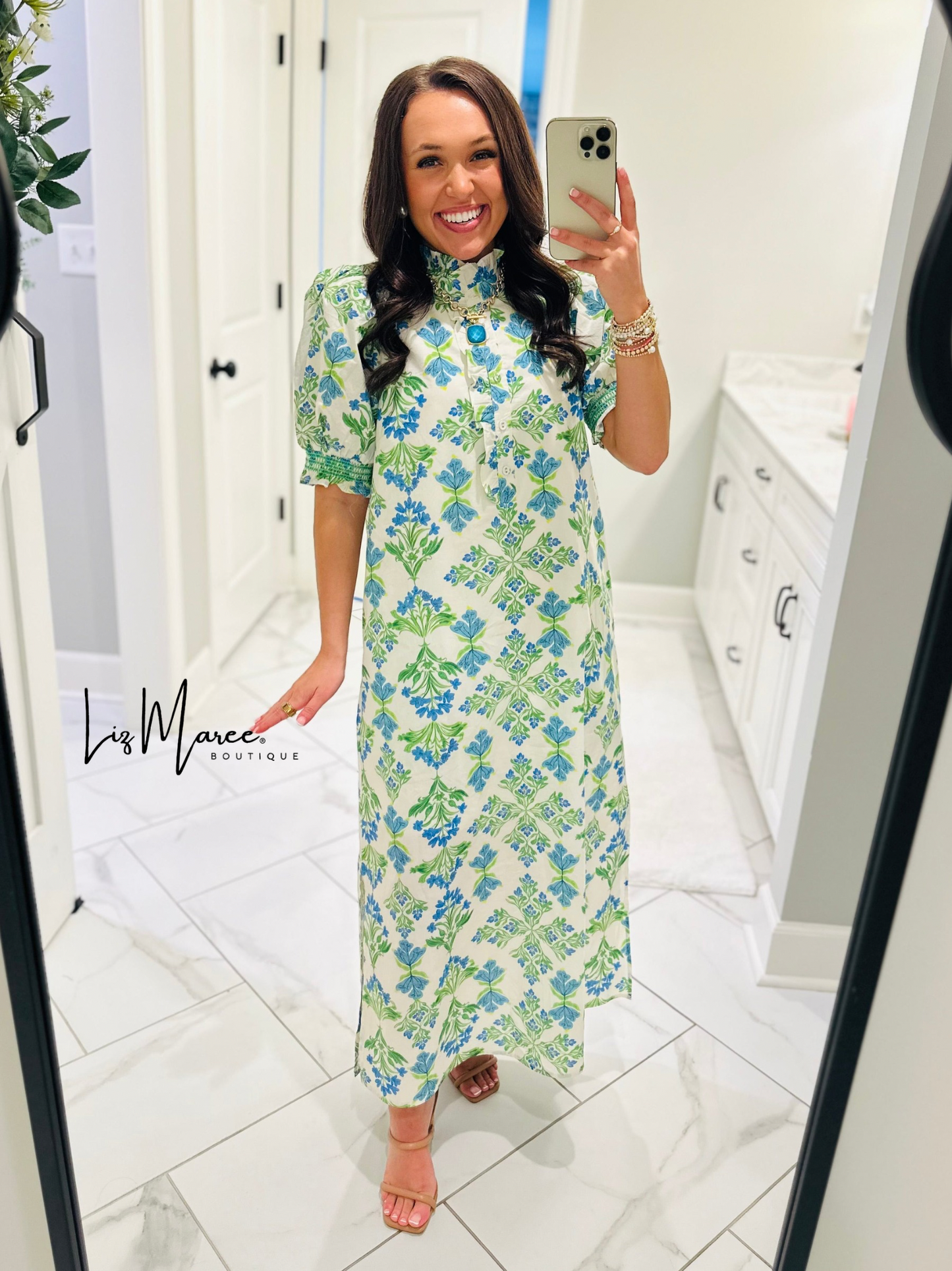 The Lana Blue + Green Botanical Maxi Dress