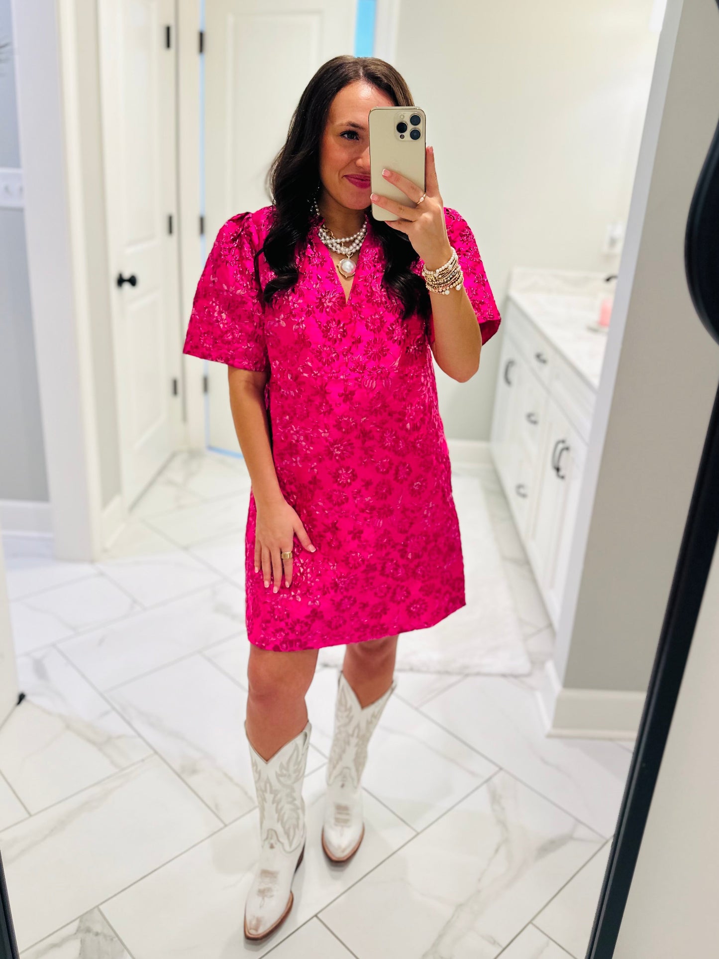 The Harrington Fuchsia Jacquard Shift Dress