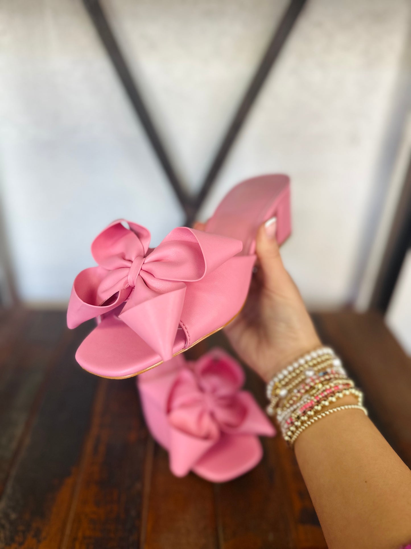 The Flora Pink Bow Heels