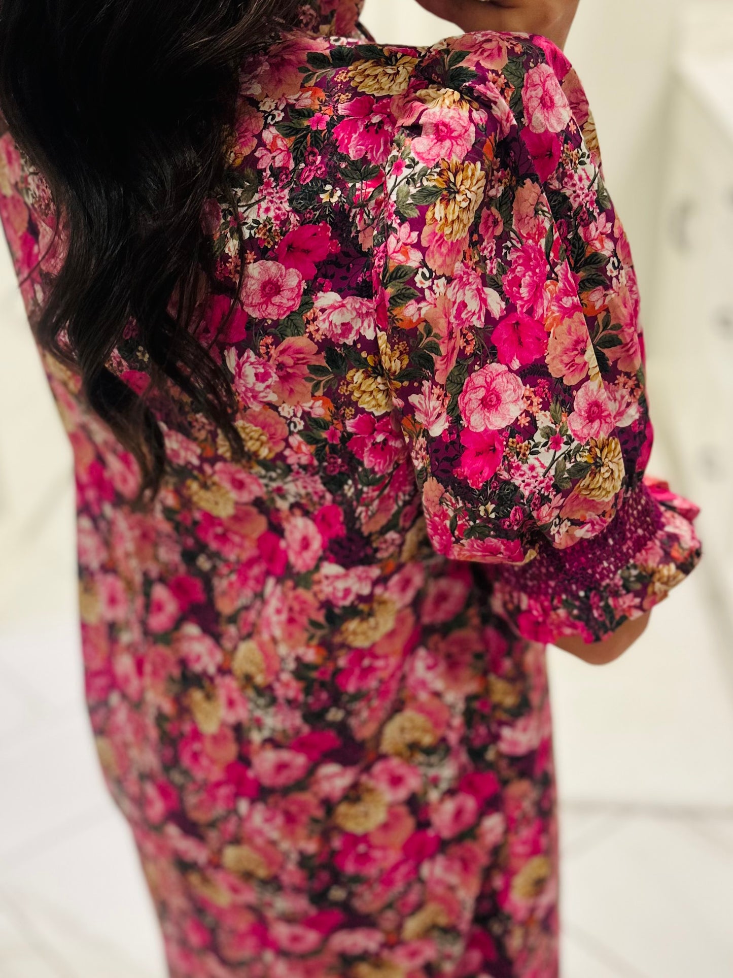 The Anabelle Magenta Floral Midi Dress