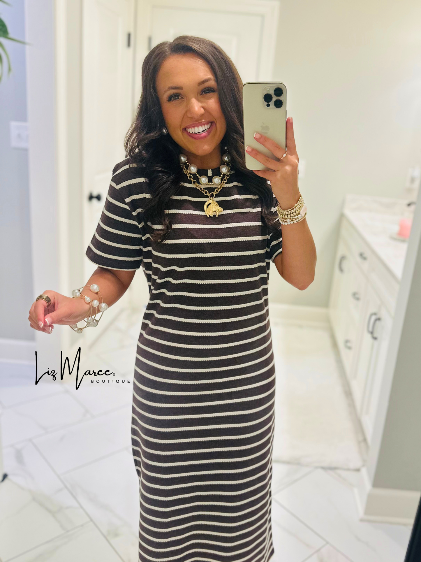 The Abigail Heathered Cocoa Striped Midi Dress