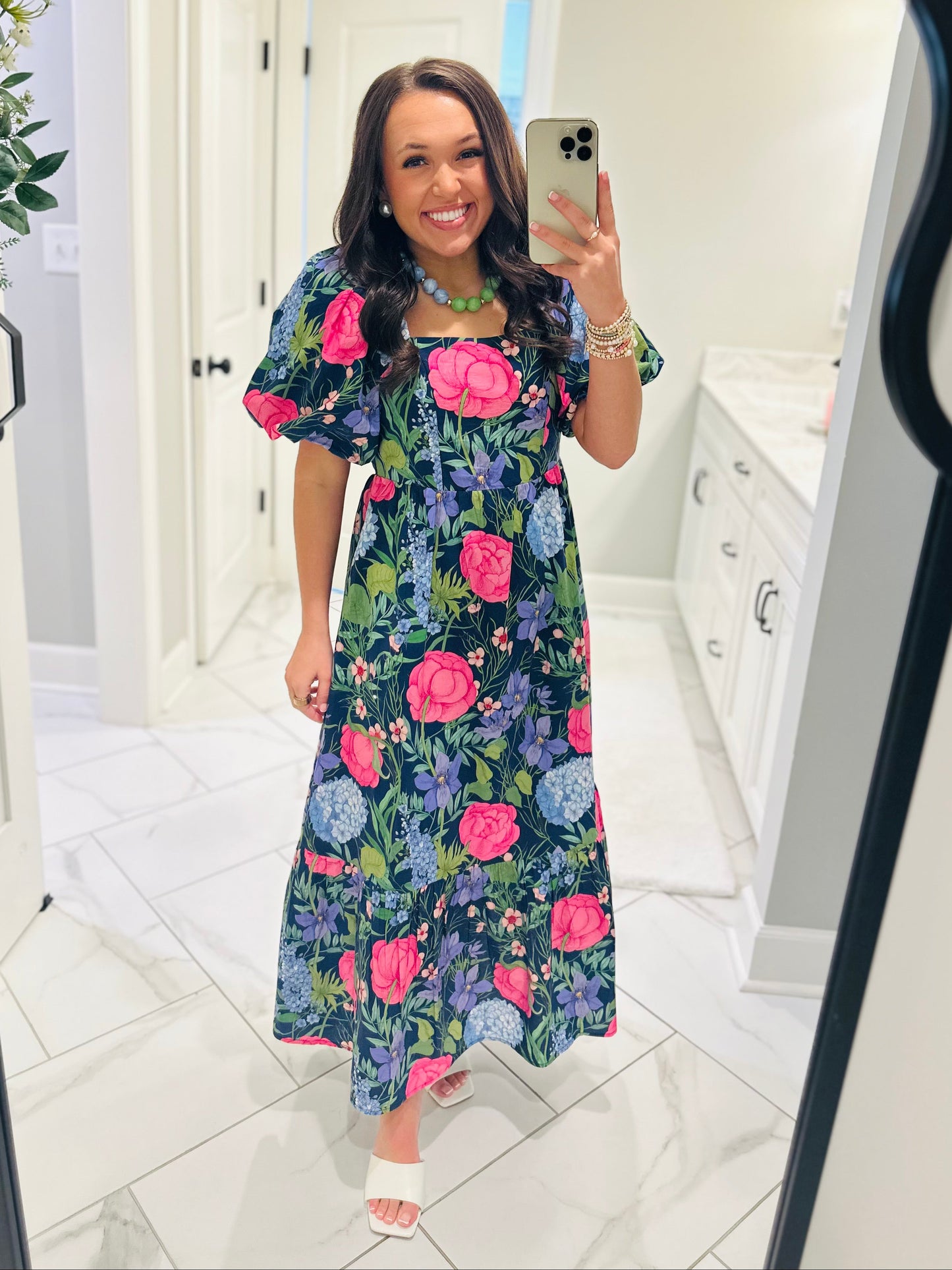 The Danyale Navy Floral Bow Midi Dress