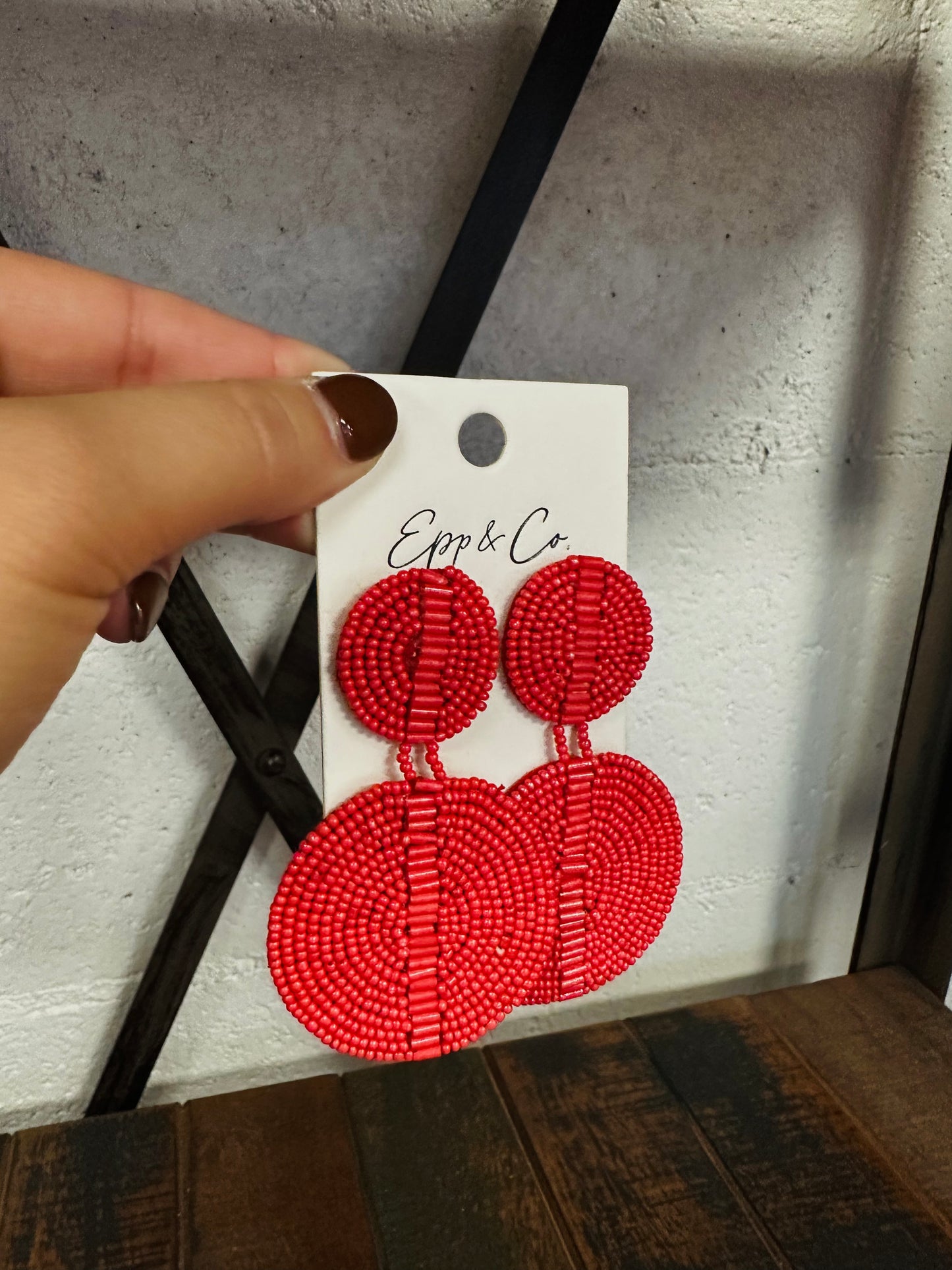 Red Beaded Circle Drops