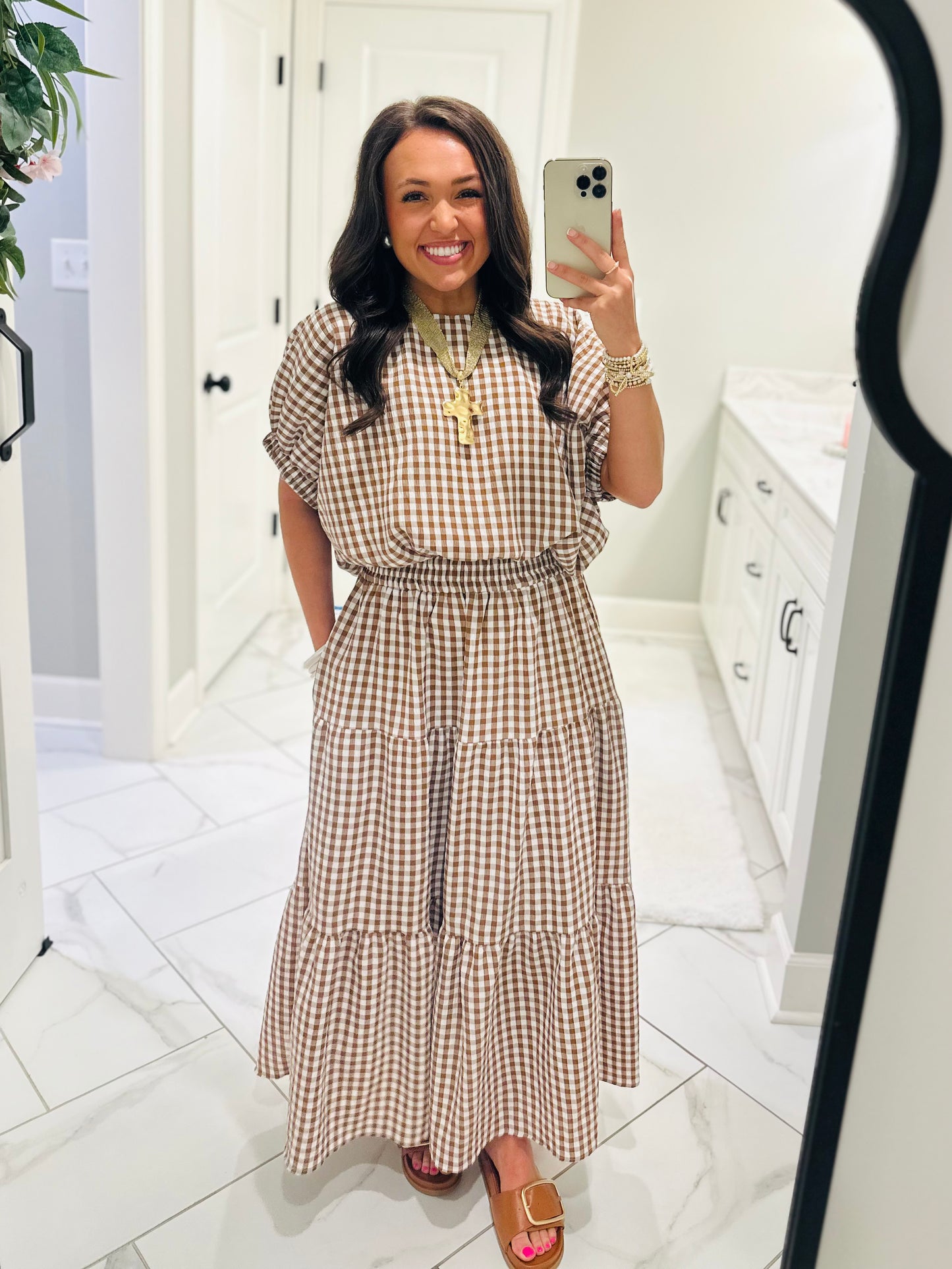 The Kinsley Brown Gingham Top + Skirt Set