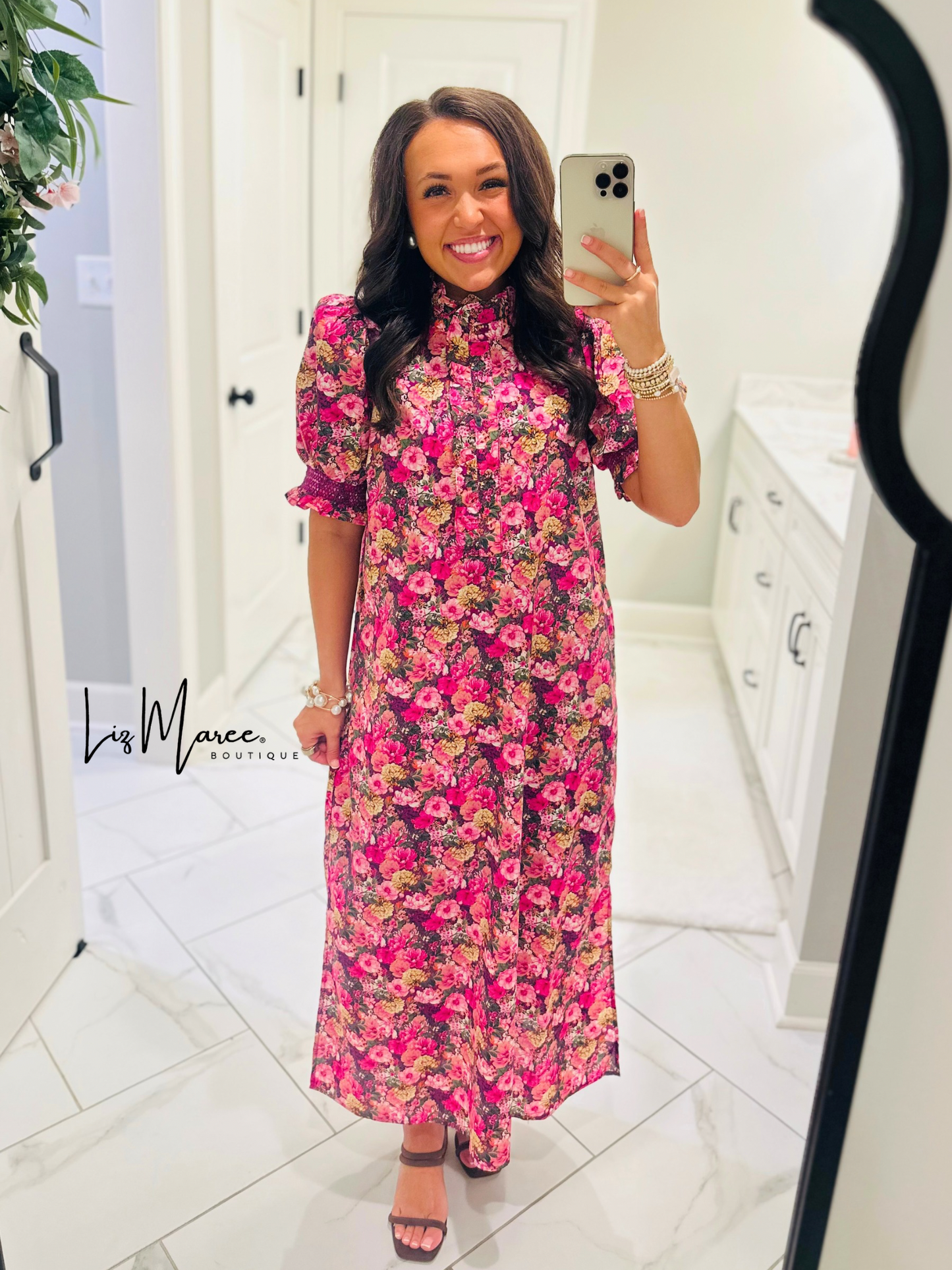 The Anabelle Magenta Floral Midi Dress