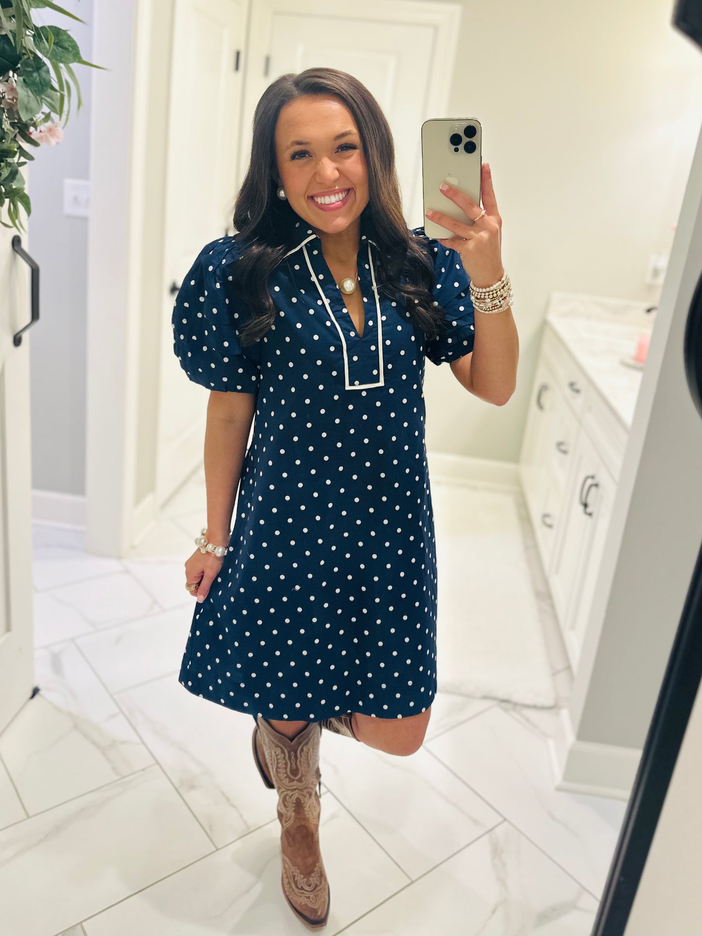The Kadyn Navy Polka Dot Dress