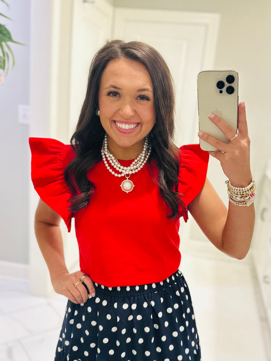 The Tillie Red Ruffled Sleeve Top