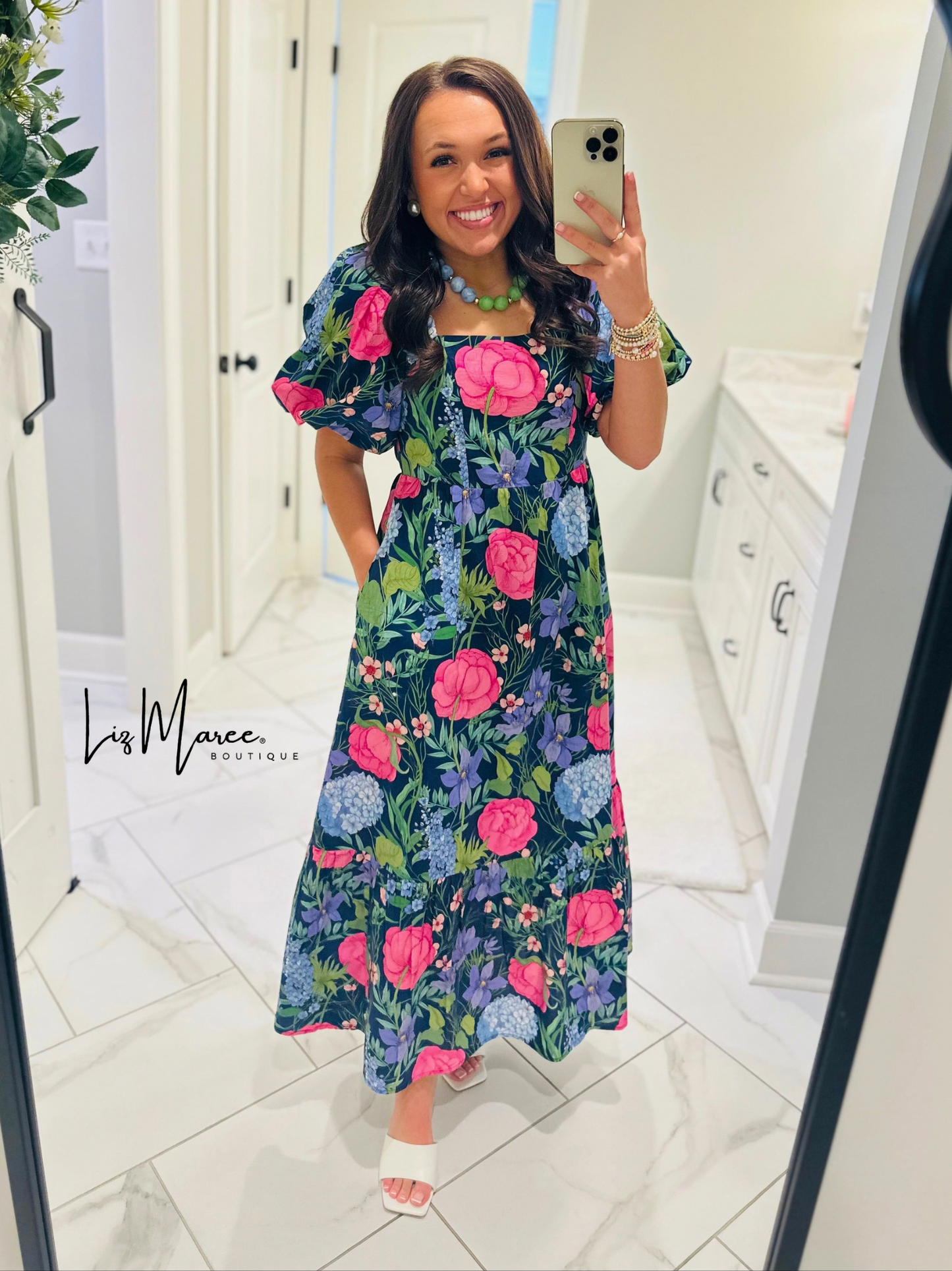 The Danyale Navy Floral Bow Midi Dress