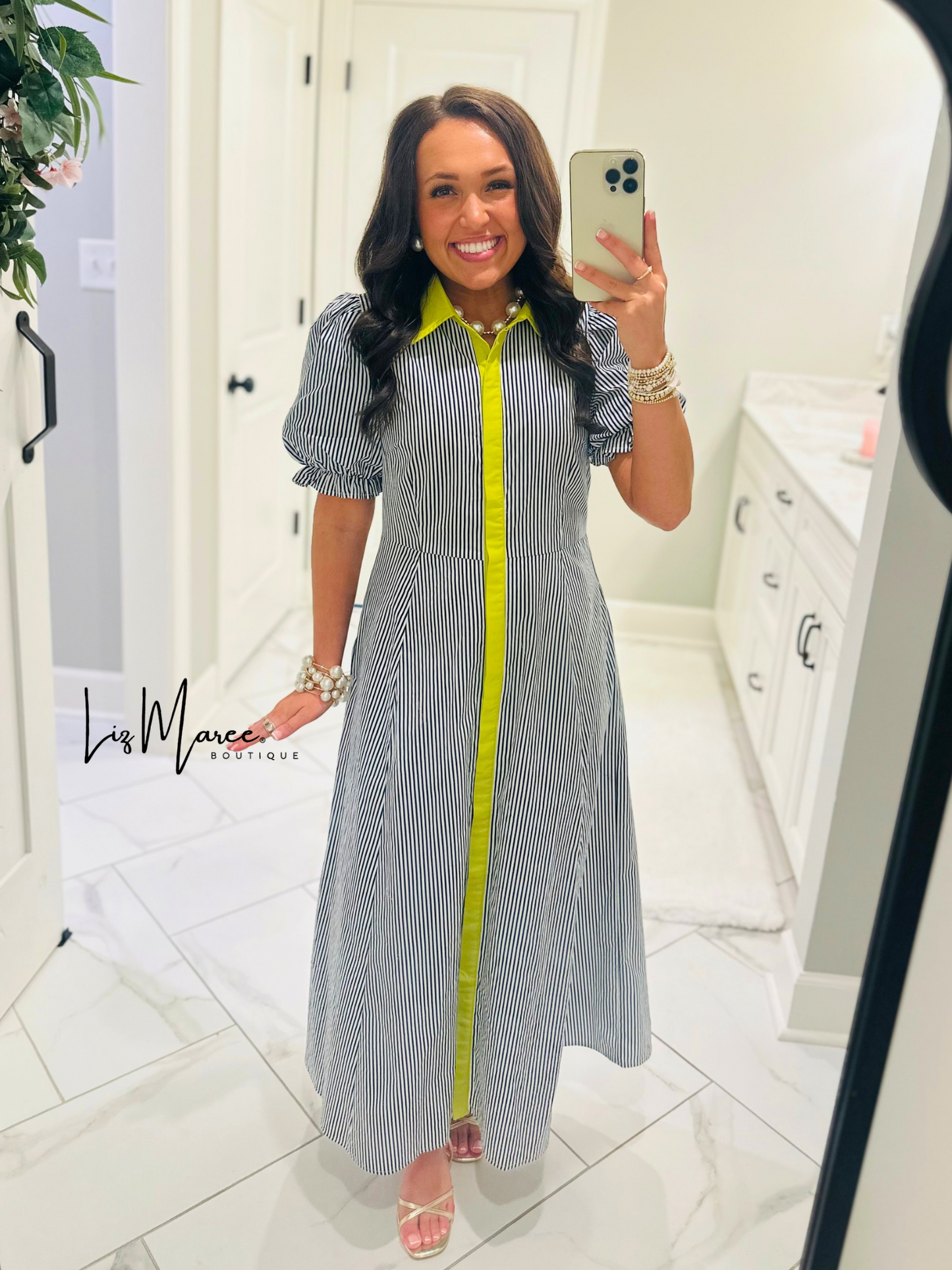 The Remy Navy Striped Midi Dress