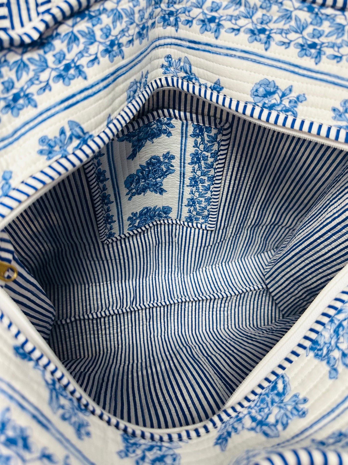 The Blue + White Floral Quilted Tote Bag