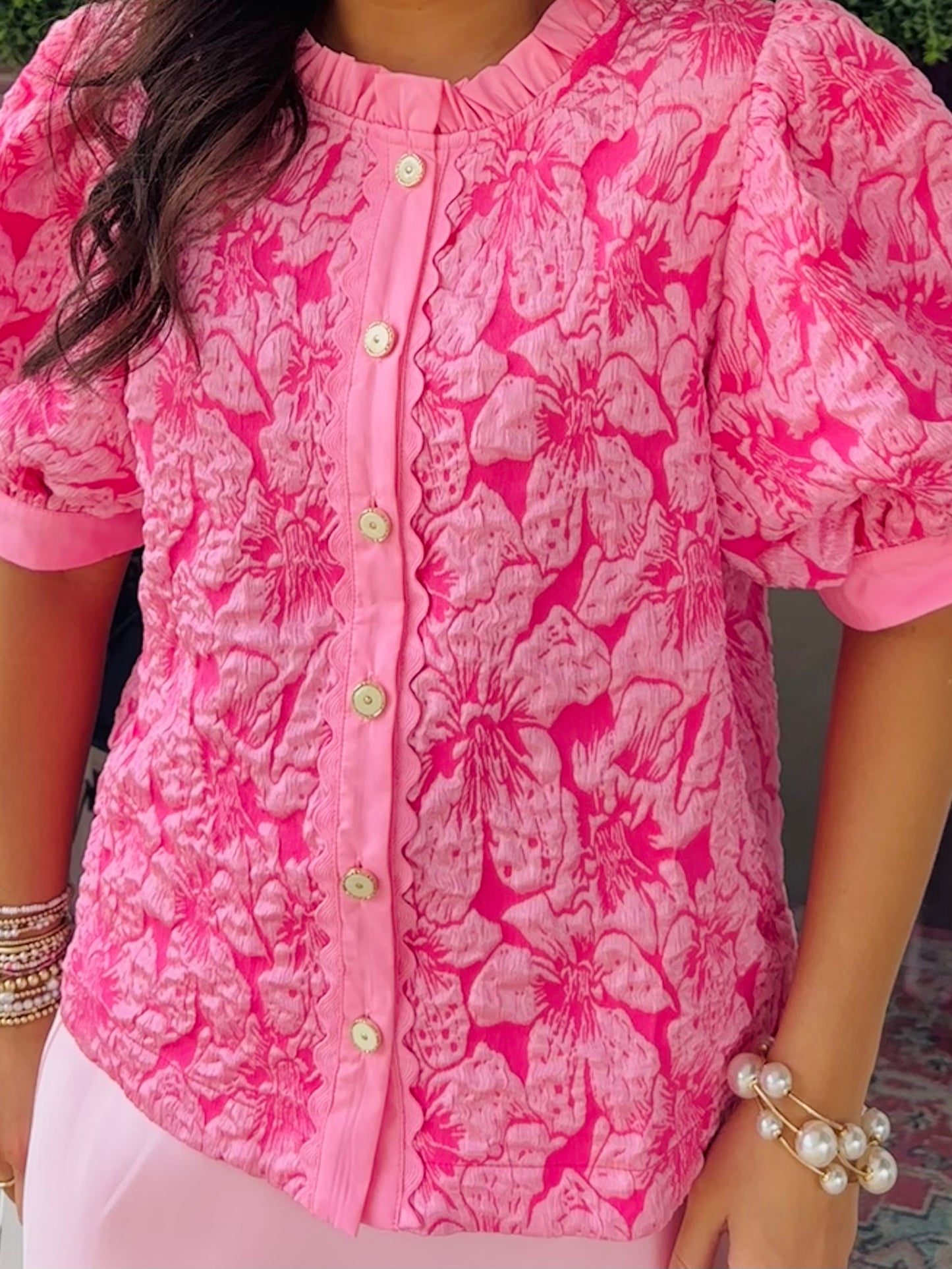 The Clara Pink Floral Jacquard Top