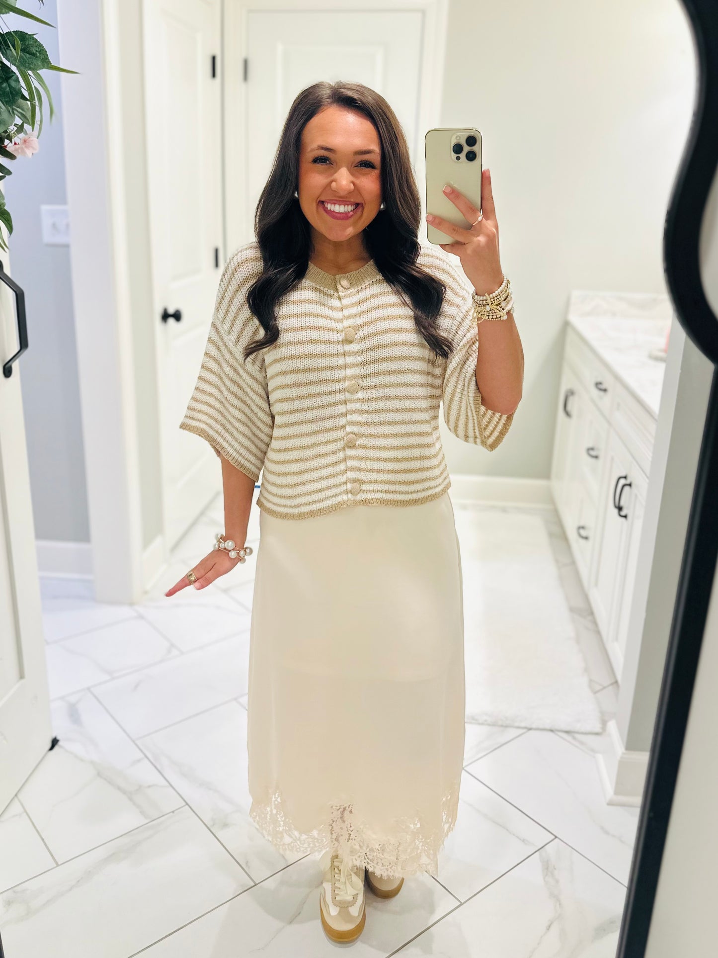 The Julie Taupe Striped Knit Top