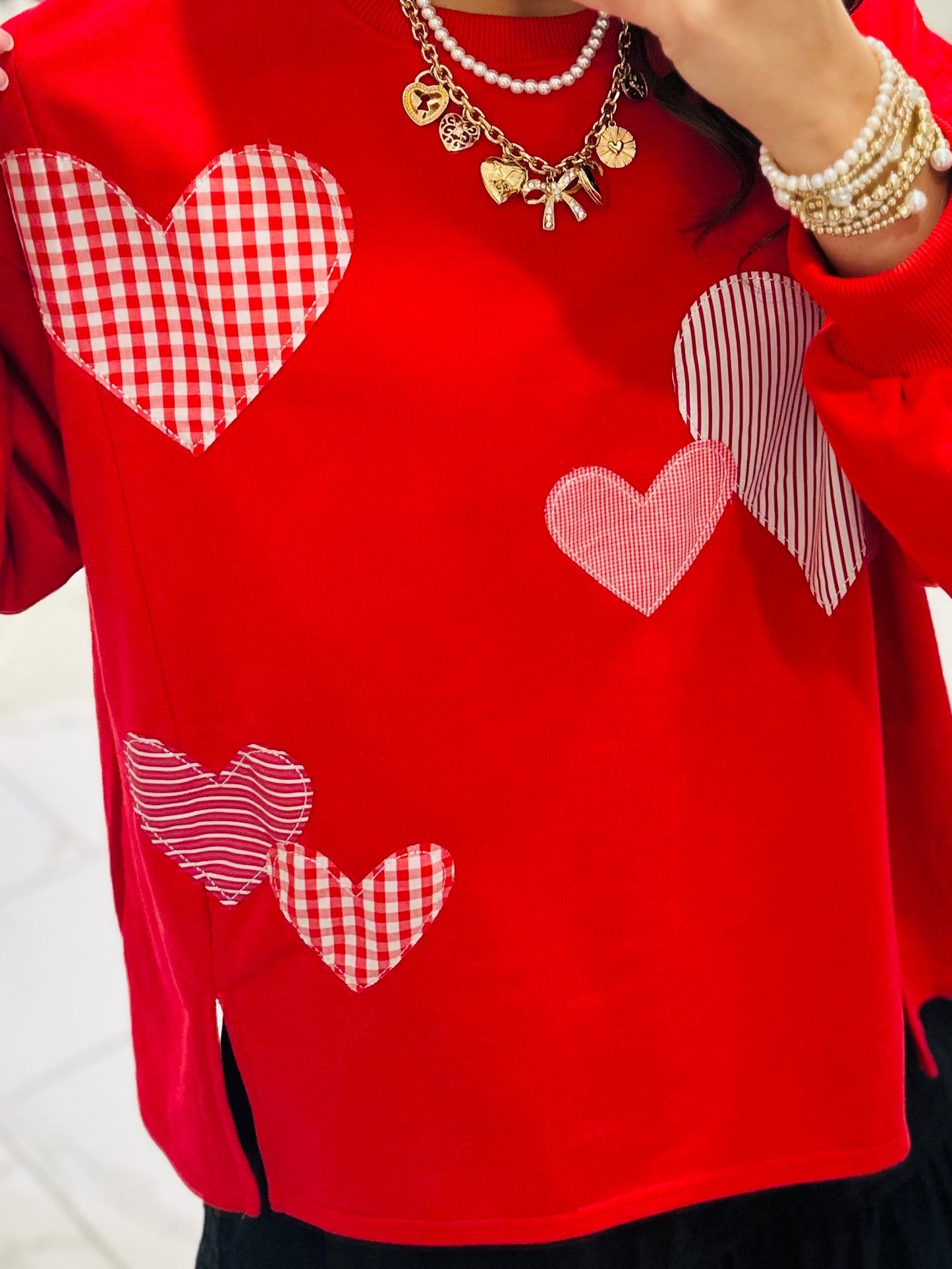 The All the Love Red Heart Patchwork Sweatshirt