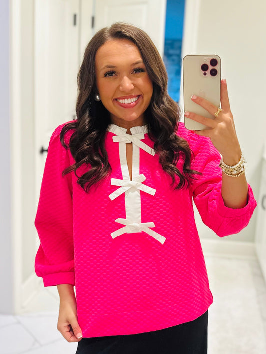 The Zayla Hot Pink Bow Top