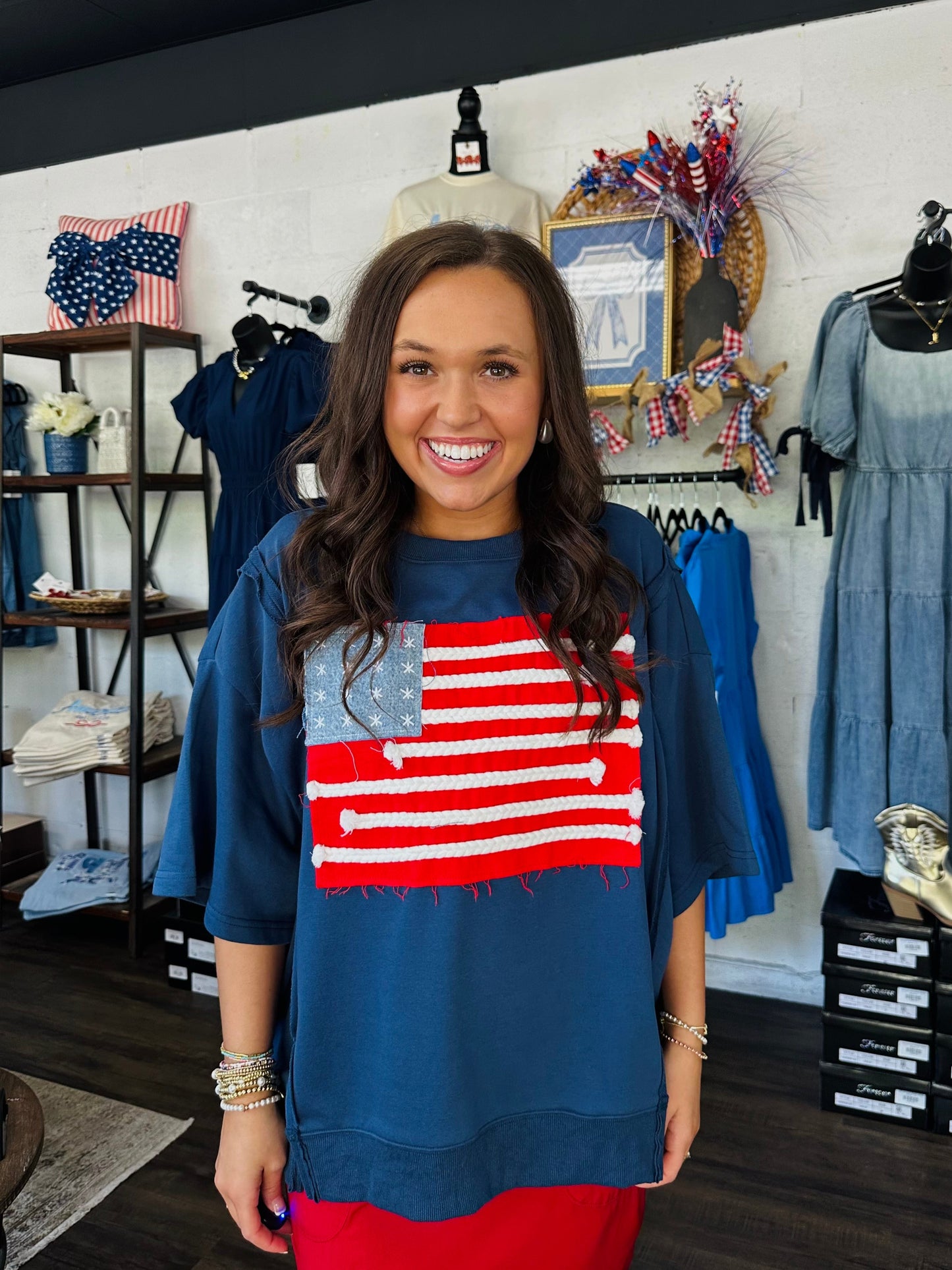American Flag Patchwork Top