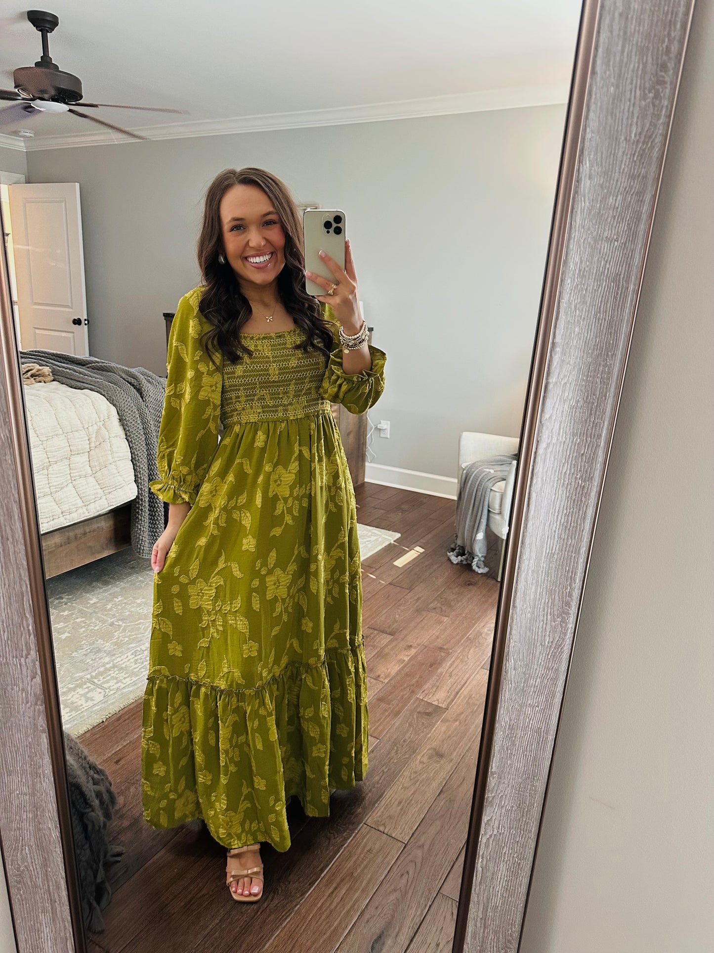 The Parker Olive Green Floral Maxi Dress