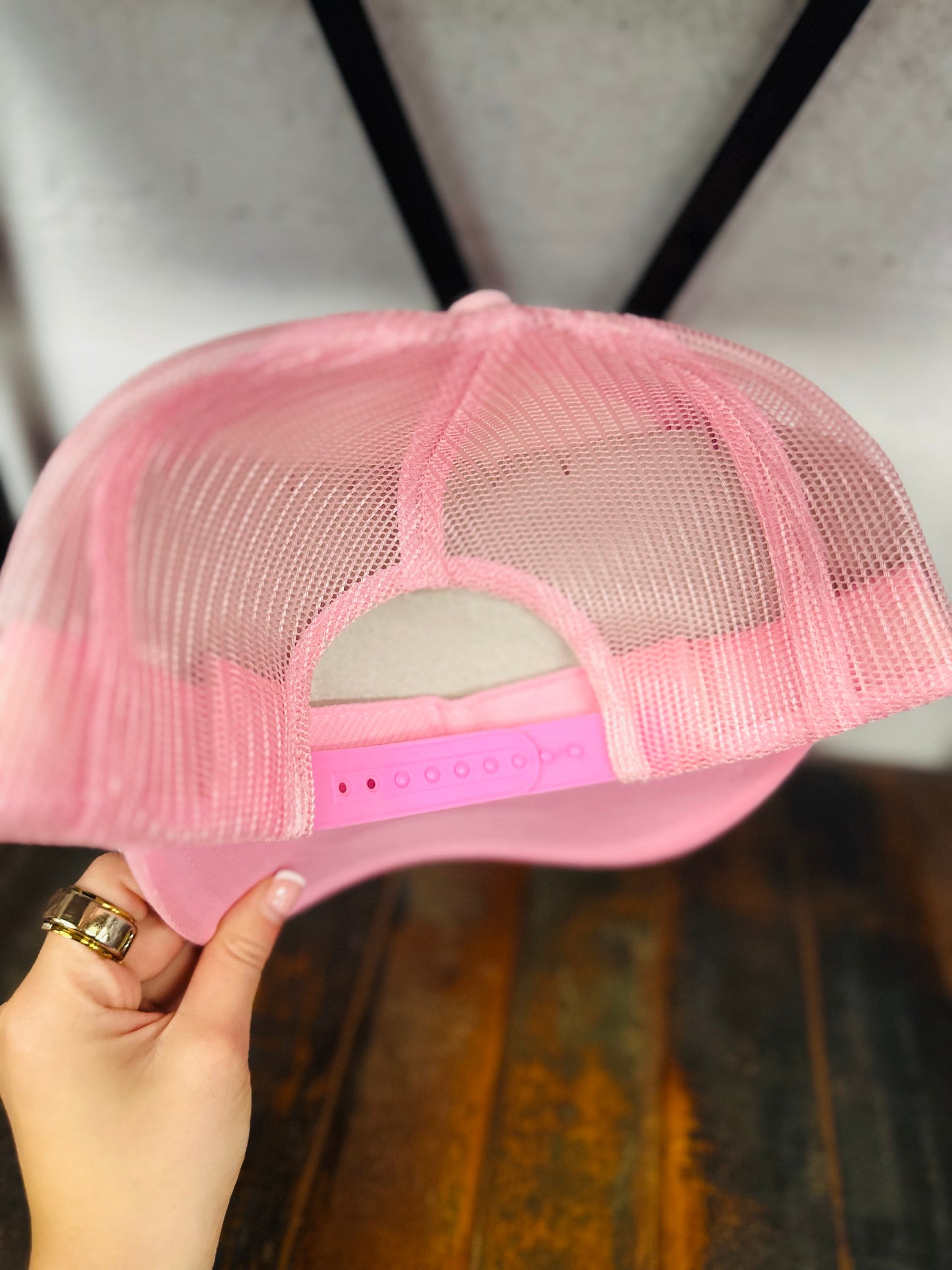 Light Pink Feather + Pearl Trucker Hat