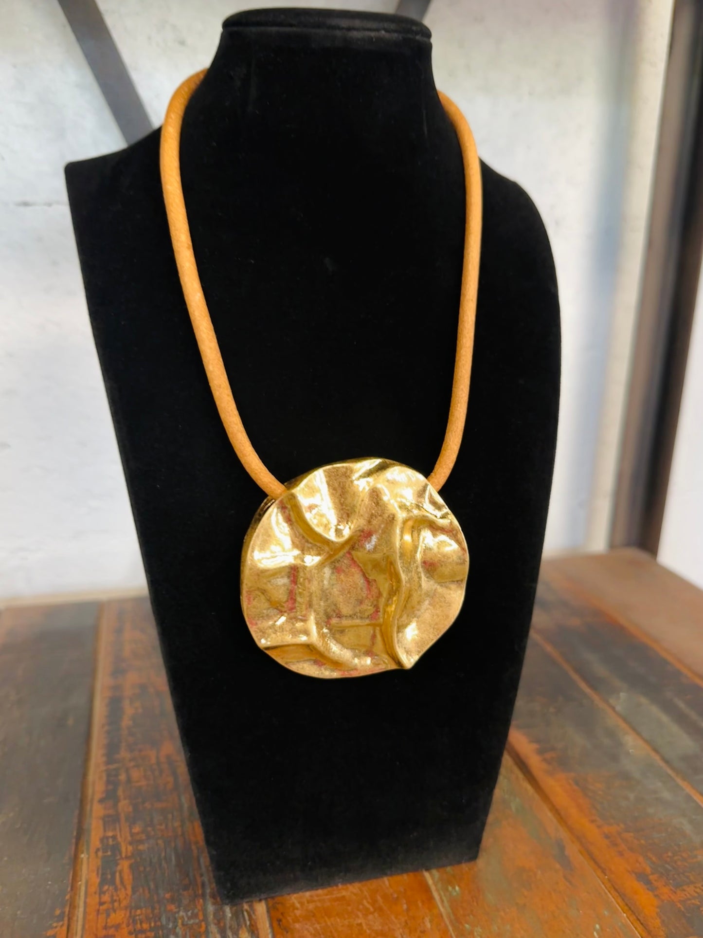 Gold Chic Pendant + Tan Cord Necklace