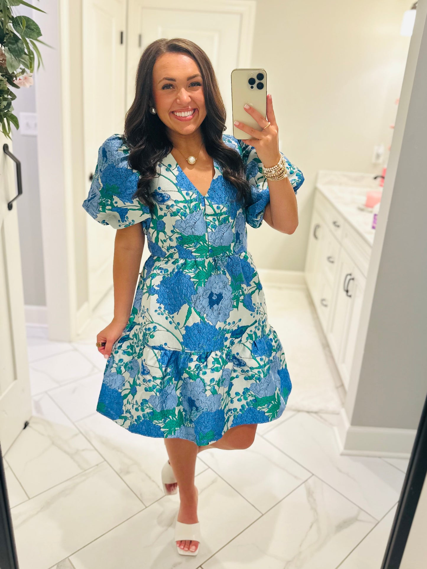 The Willa Blue Floral Jacquard Dress