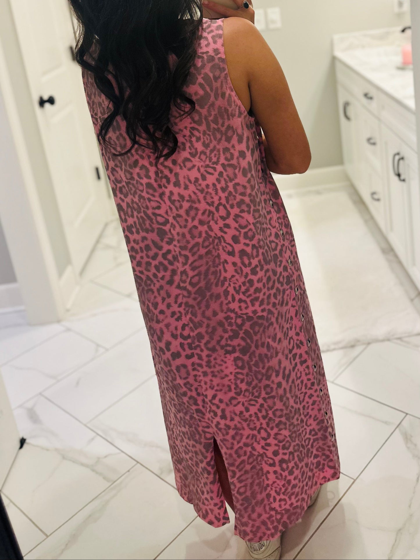 The Brooke Pink Leopard Midi Dress