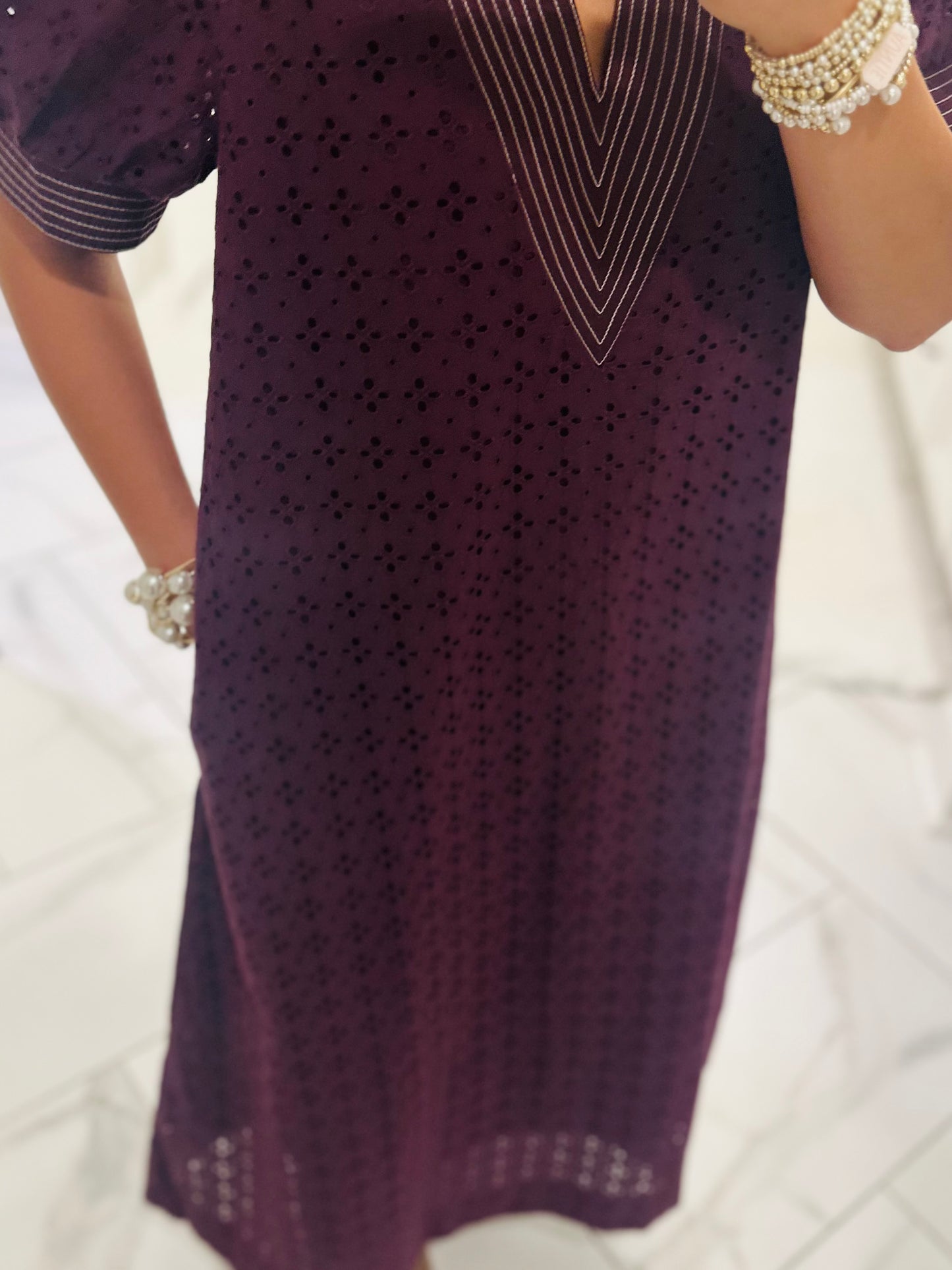 The Adley Merlot Eyelet Midi Dress