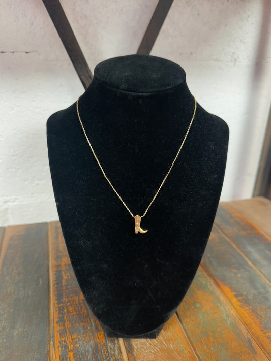 Satin Gold Cowboy Boot Pendant Necklace