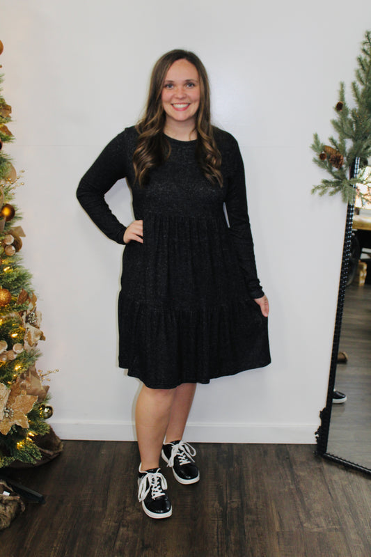 Black Tiered Long Sleeve Sweater Dress