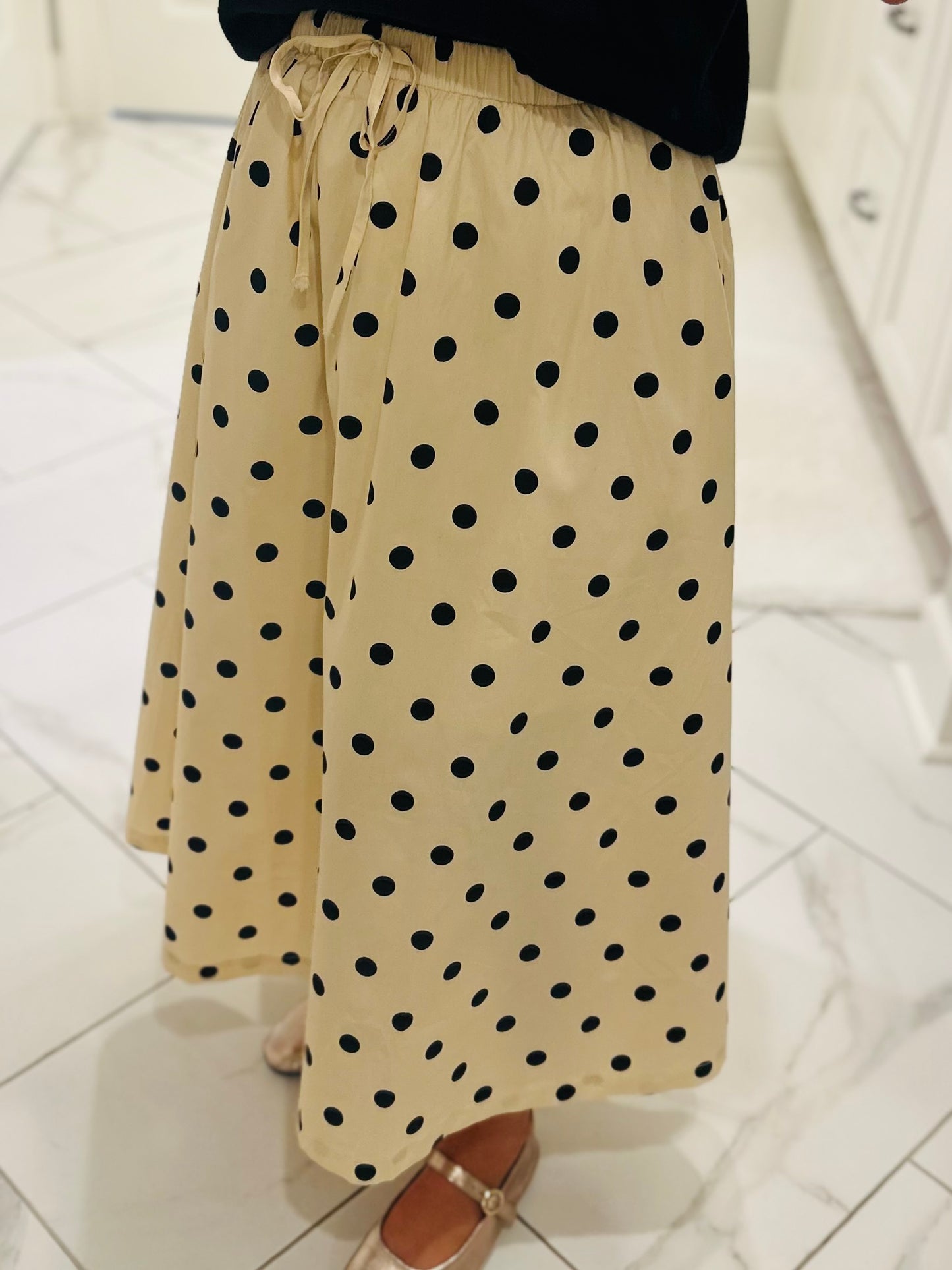 The Olivia Cream + Black Polka Dot Midi Skirt