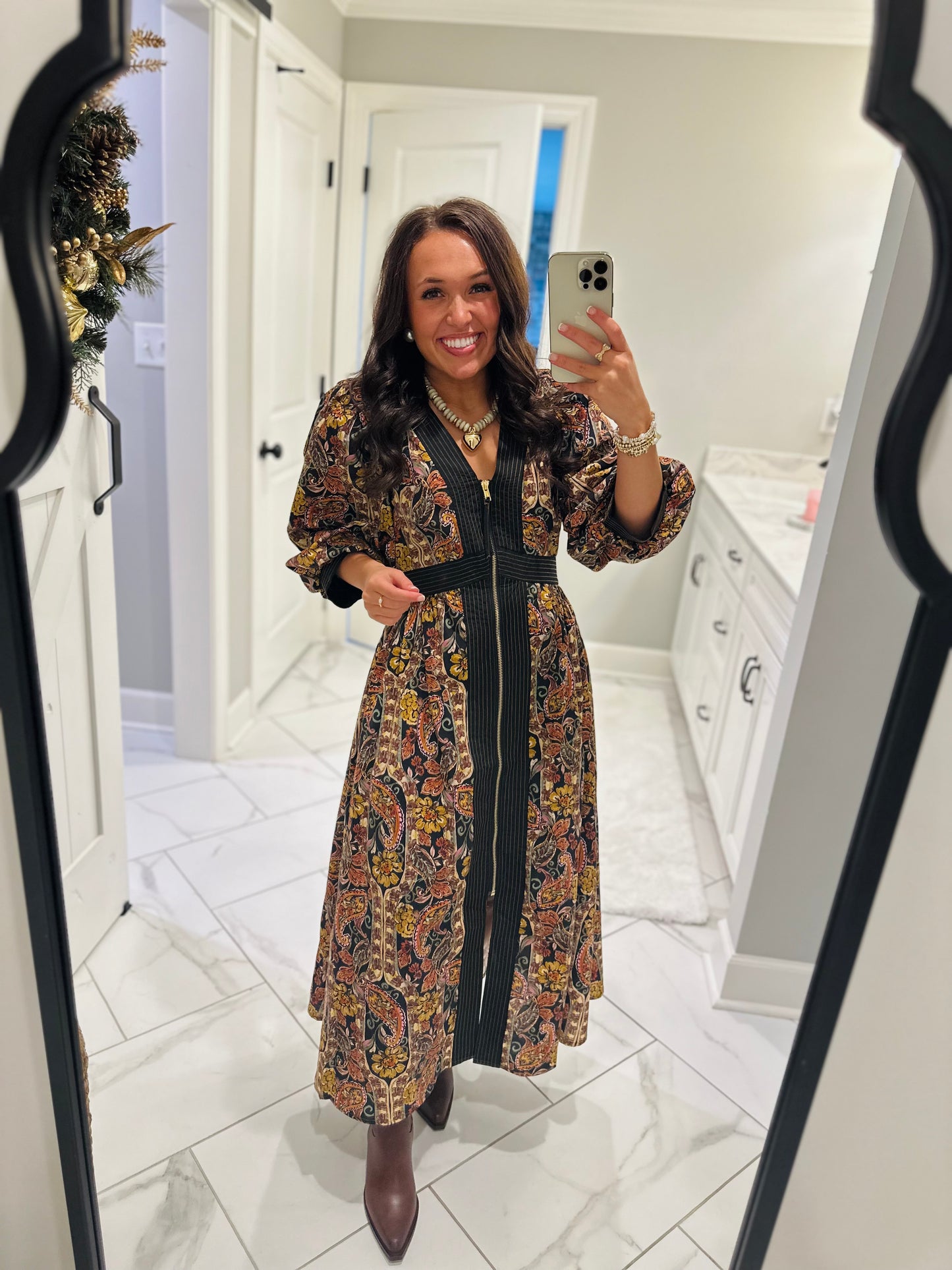 The Libby Black Floral Paisley Midi Dress