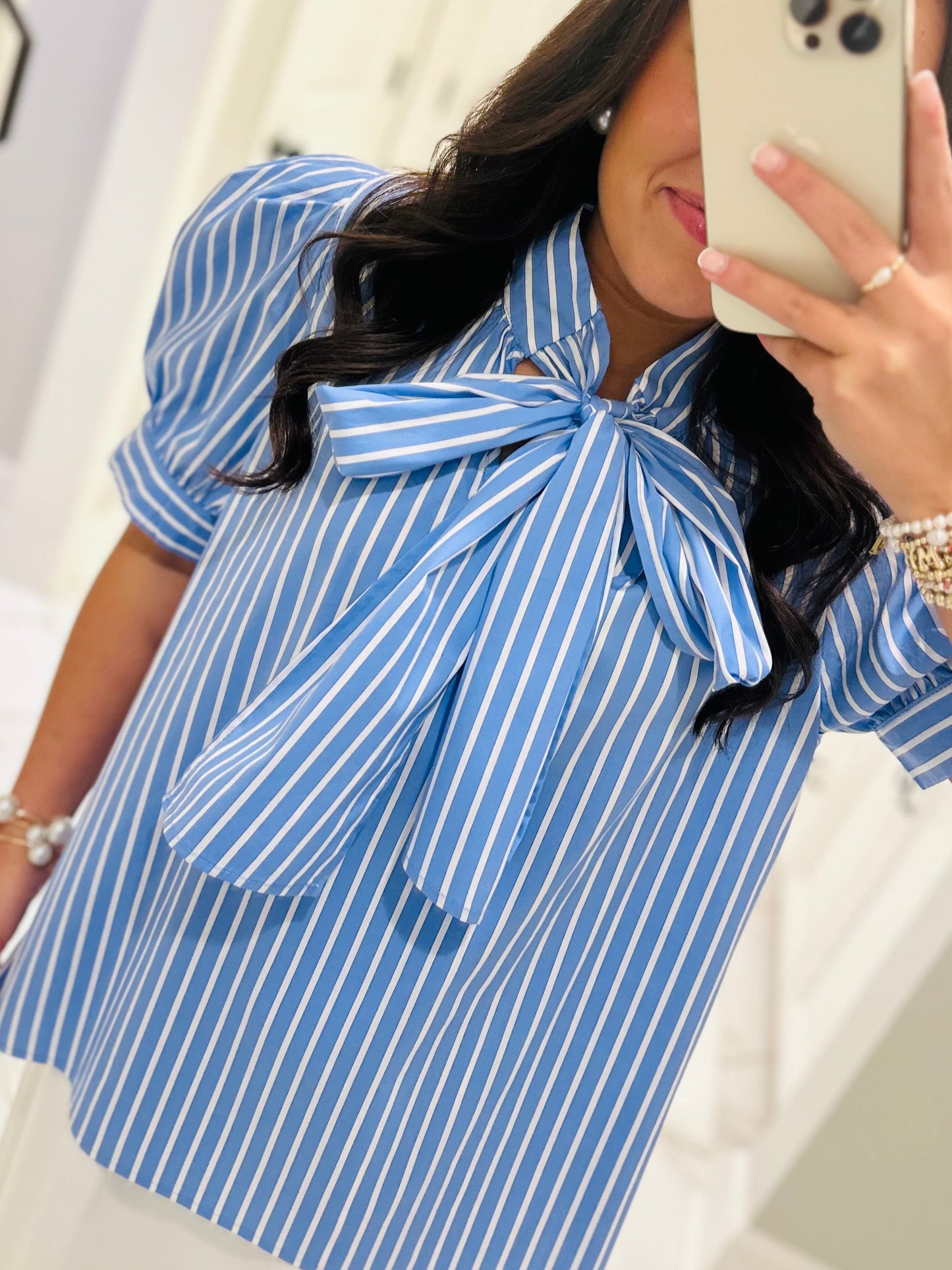 The Hadlee Blue Striped Bow Top