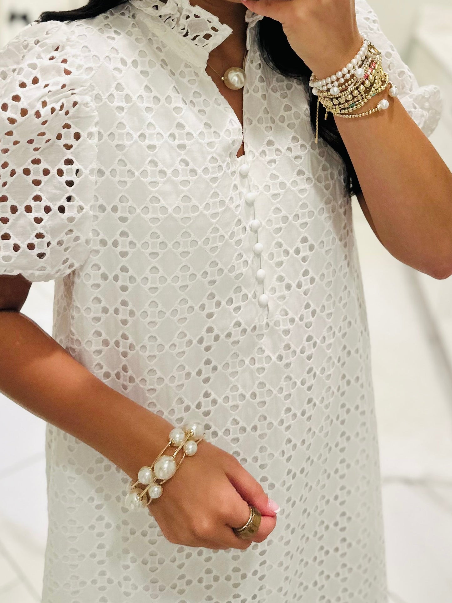 The Liz White Eyelet Midi Dress
