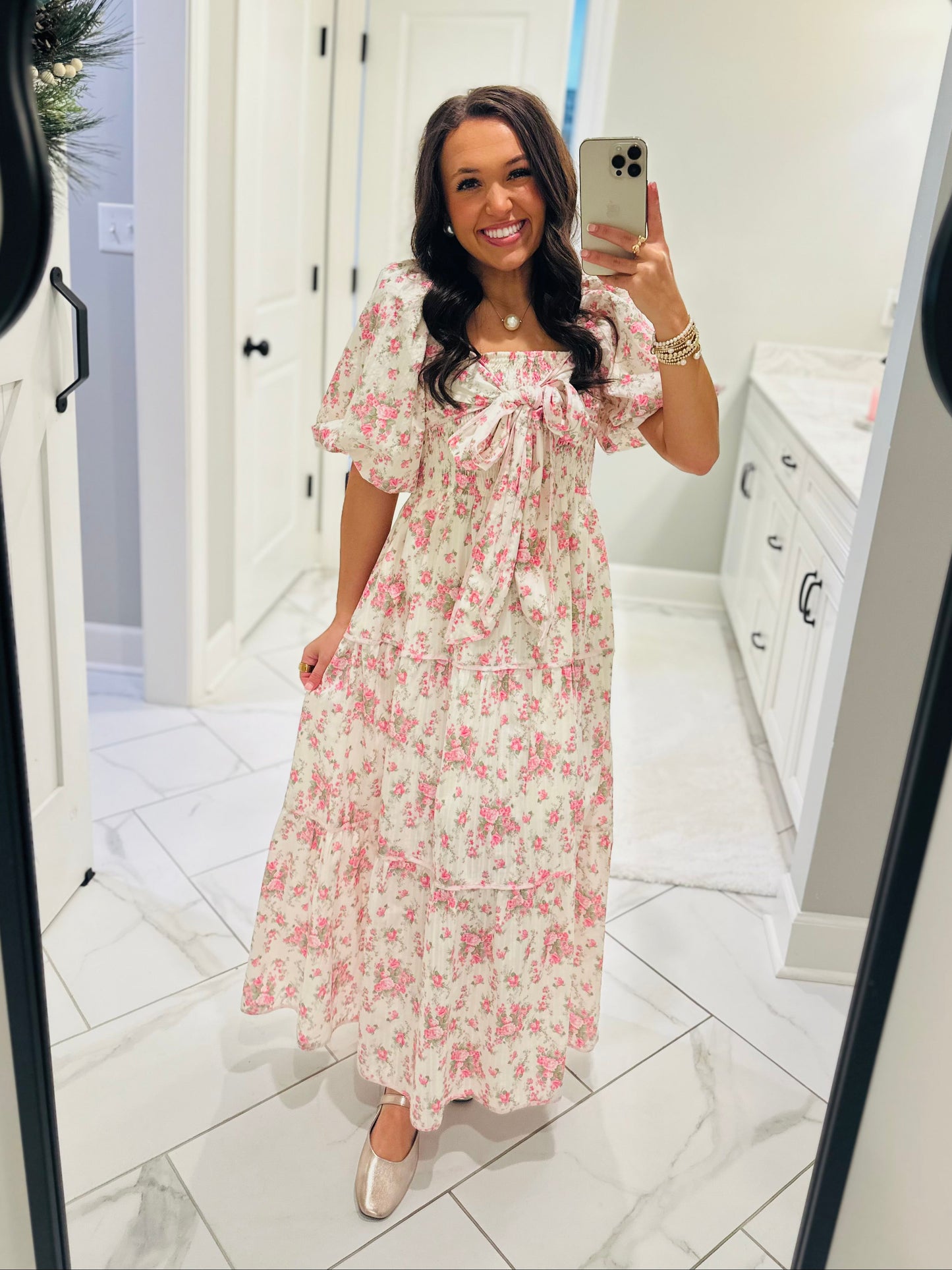 The Lola Floral Tiered Bow Front Midi Dress