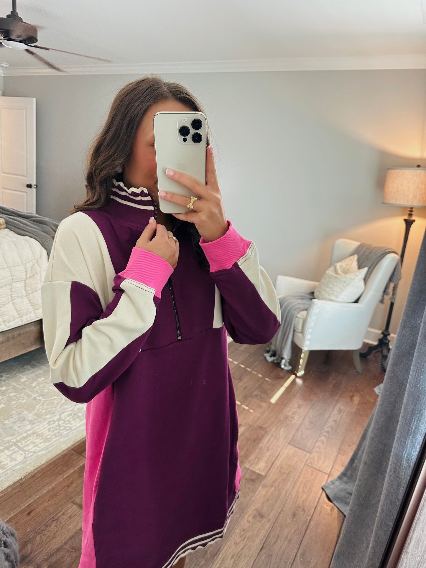 The Mal Purple + Pink Colorblock Quarter-Zip Dress