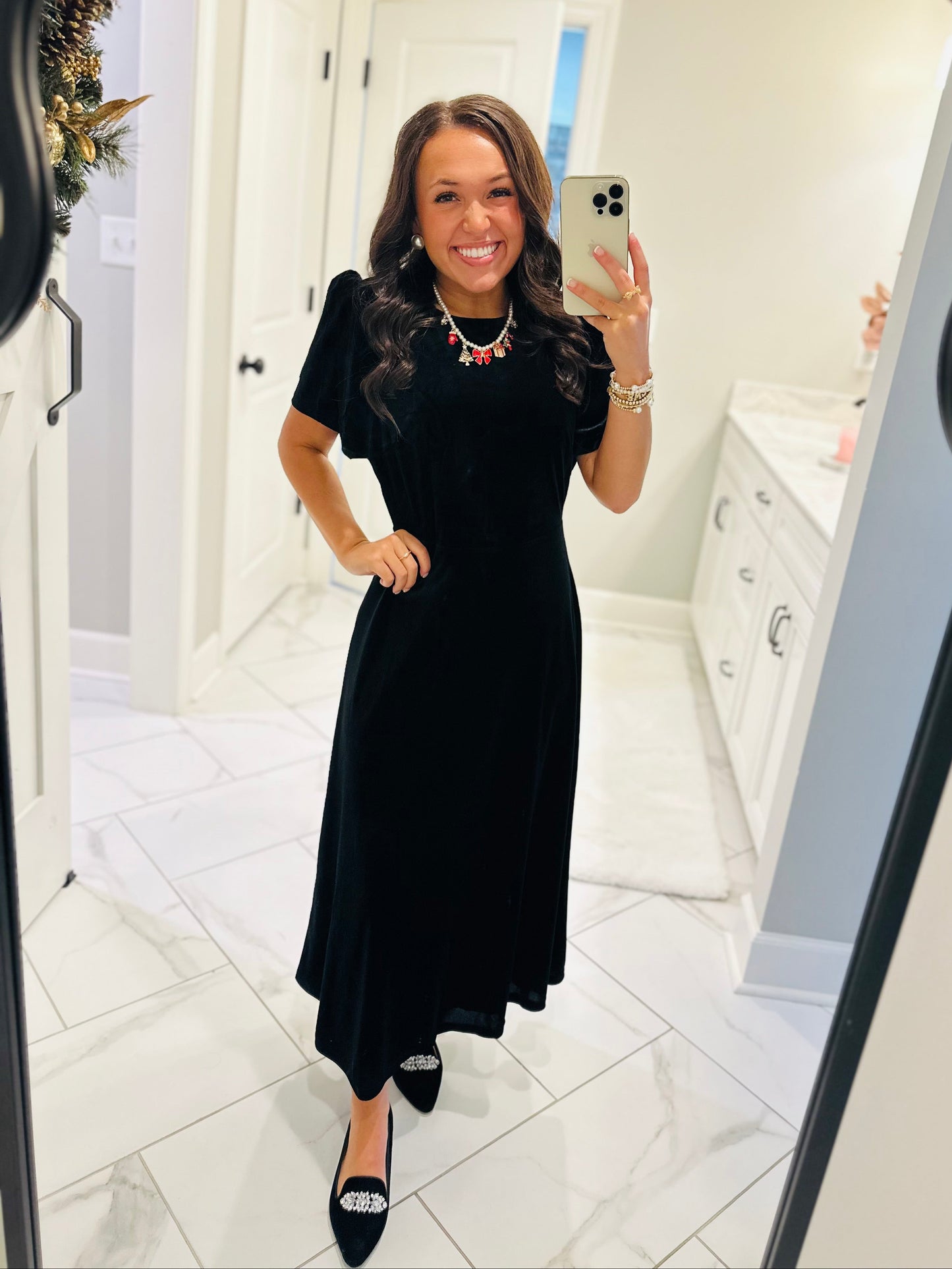 The Mary Black Velvet A-line Midi Dress