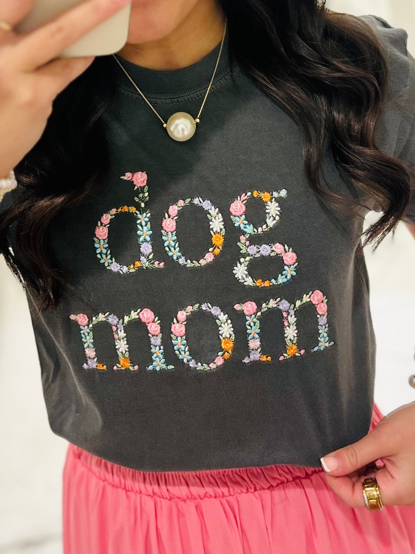 The Floral Dog Mom Embroidered Tee