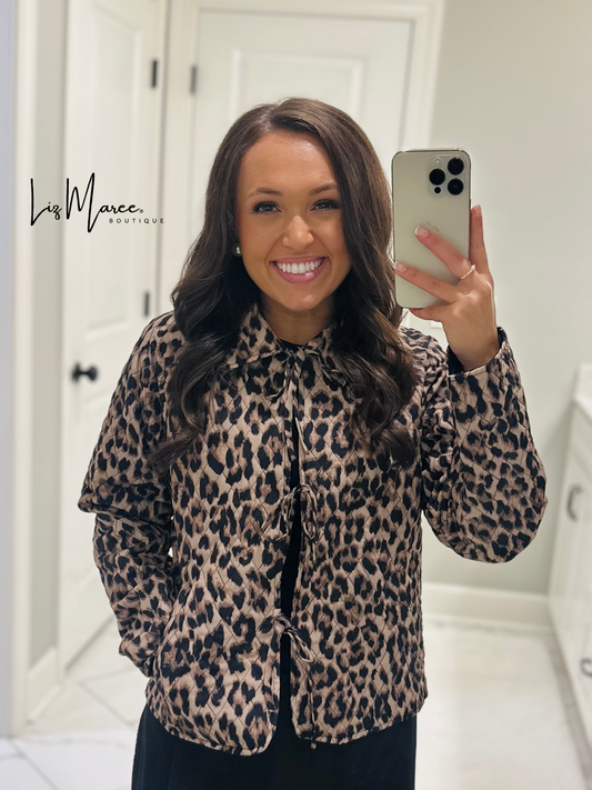 The Aubrey Leopard Quilted Bow Jacket