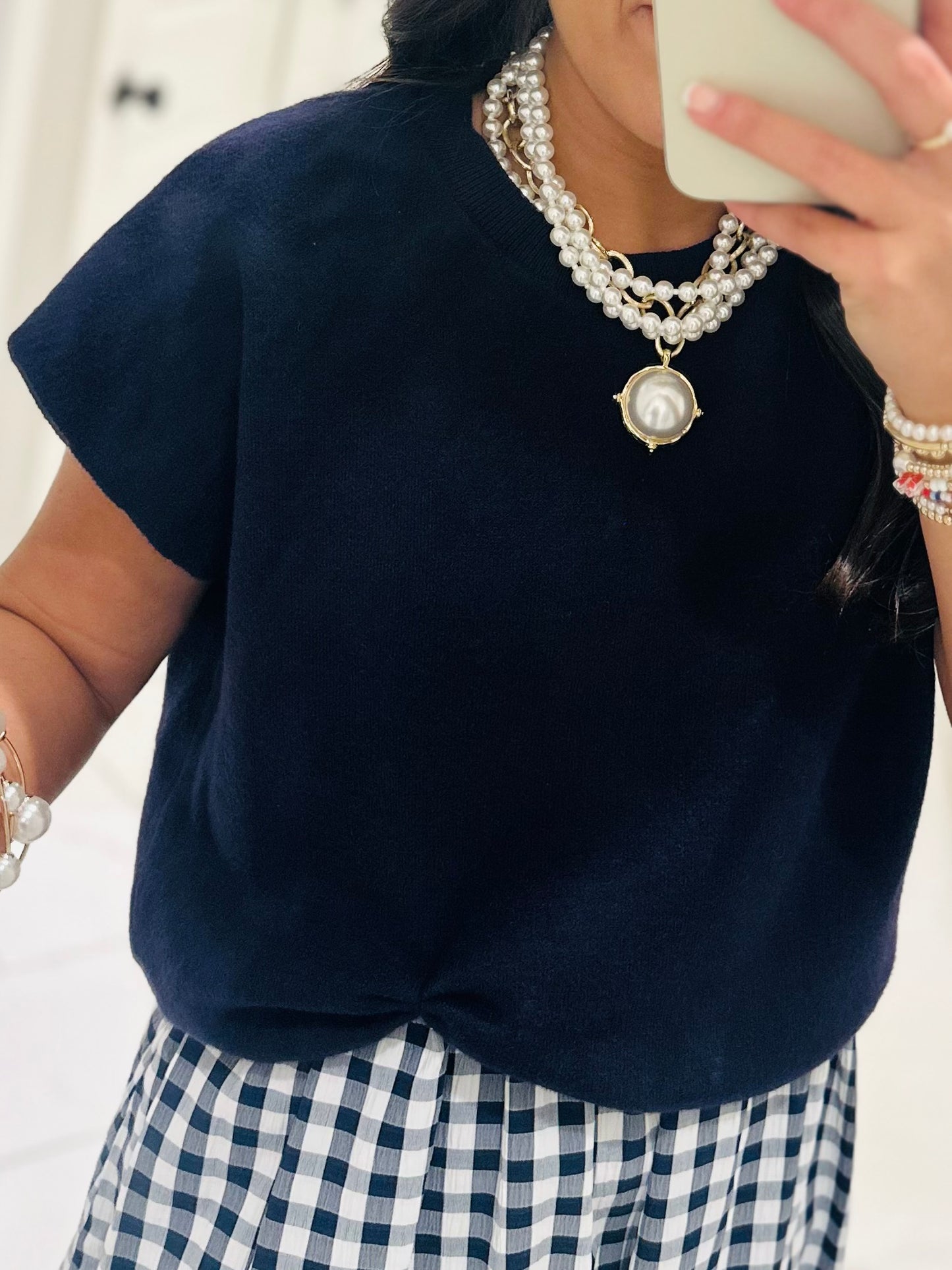 The Chloe Navy Layered Gingham Midi Dress