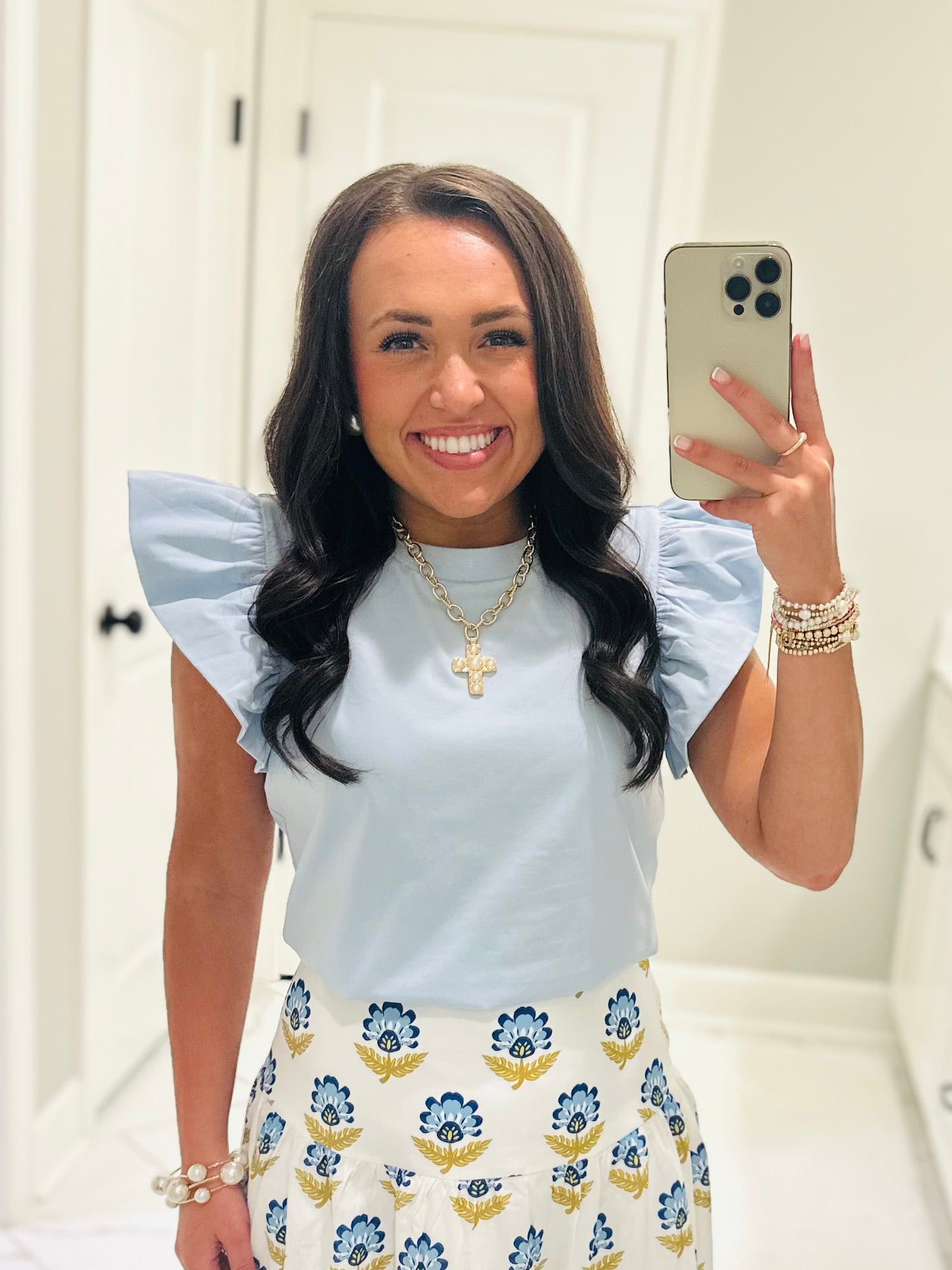 The Tillie Baby Blue Ruffled Sleeve Top